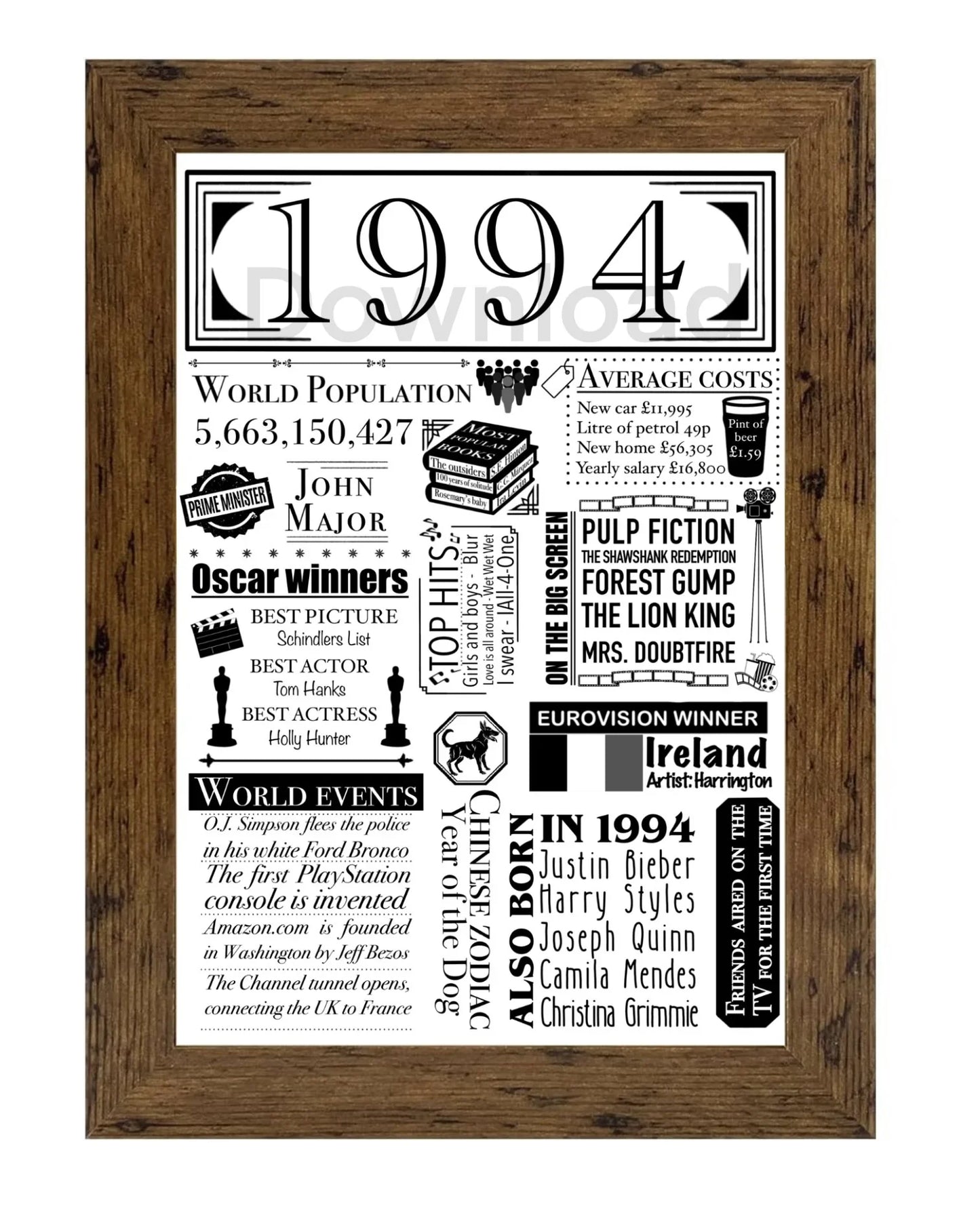 1994 Birthday Facts Digital Print | 30th Birthday Milestone Gift - Jessie's Art Shop