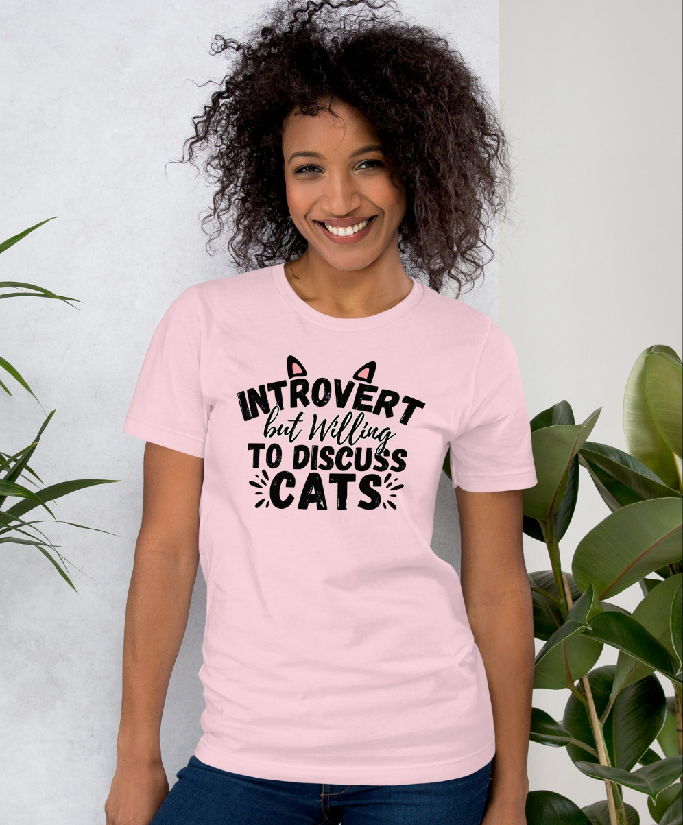 Funny Cat T-shirt | Introvert but willing to discuss cats | Premium