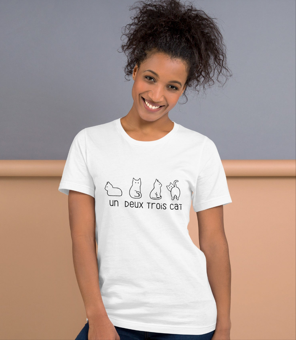 Funny Cat T-shirt | Un Deux Trois Cat | Premium Cotton Tee