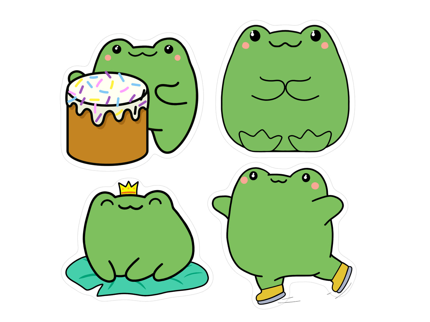 Kawaii Frog Sticker Set | 4 Cute Designs | Eco-Friendly Vinyl Pack - Jessie's Art Shop