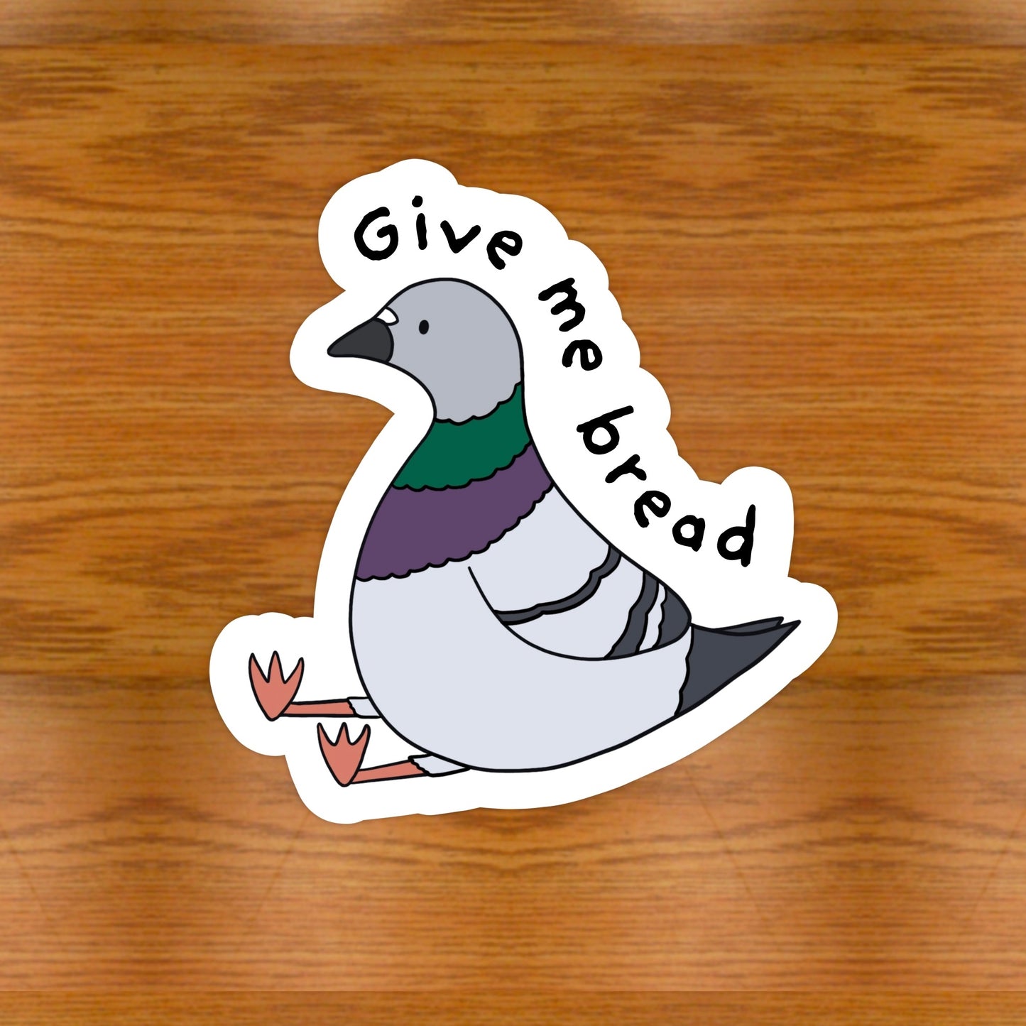 Funny pigeon sticker. Pigeon sitting down with legs out front
