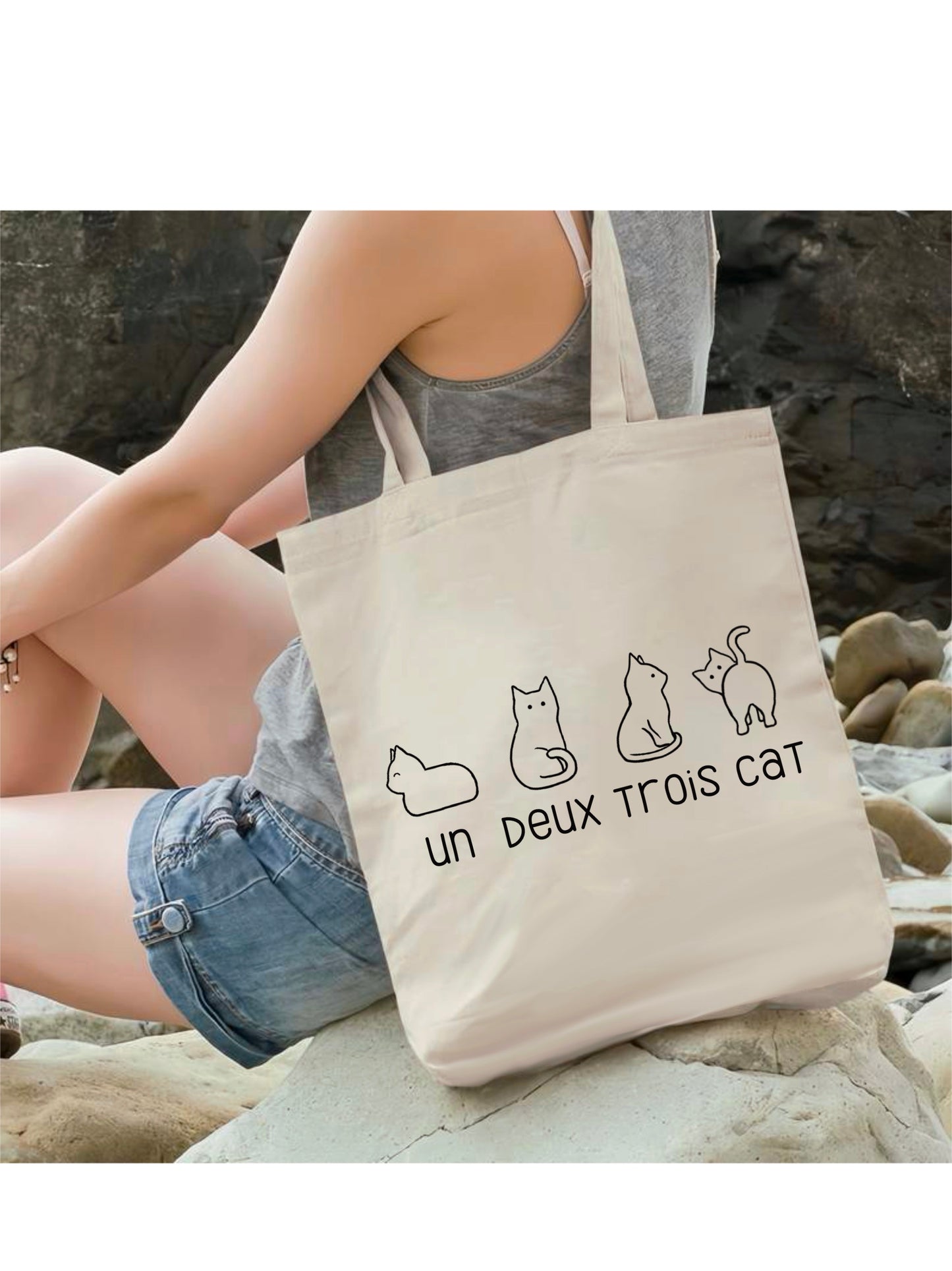 Un deux trois cat tote bag | Eco friendly Canvas reusable shopping Bag - Jessie's Art Shop