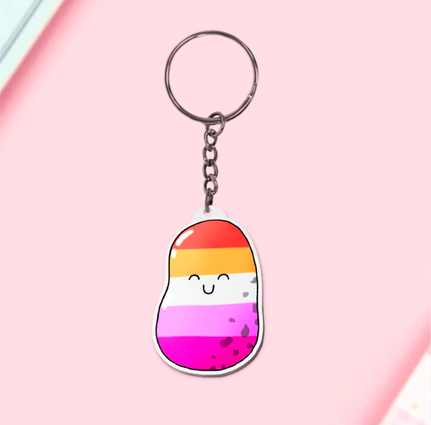 Lesbian Pride Potato Keychain | Sapphic Flag Colours | Eco-Friendly Design - Jessie's Art Shop