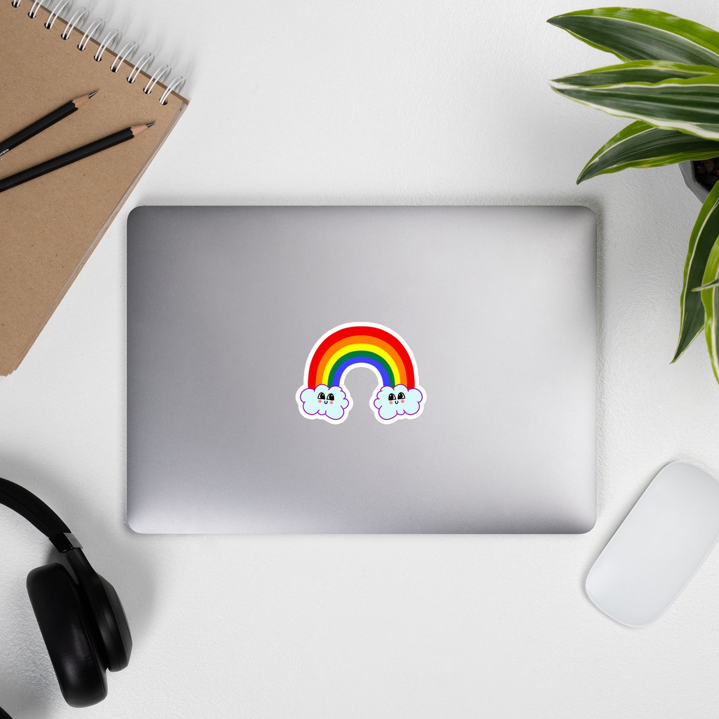 Kawaii Rainbow & Clouds Sticker | Happy Weather Design | Eco-Friendly Vinyl - Jessie's Art Shop
