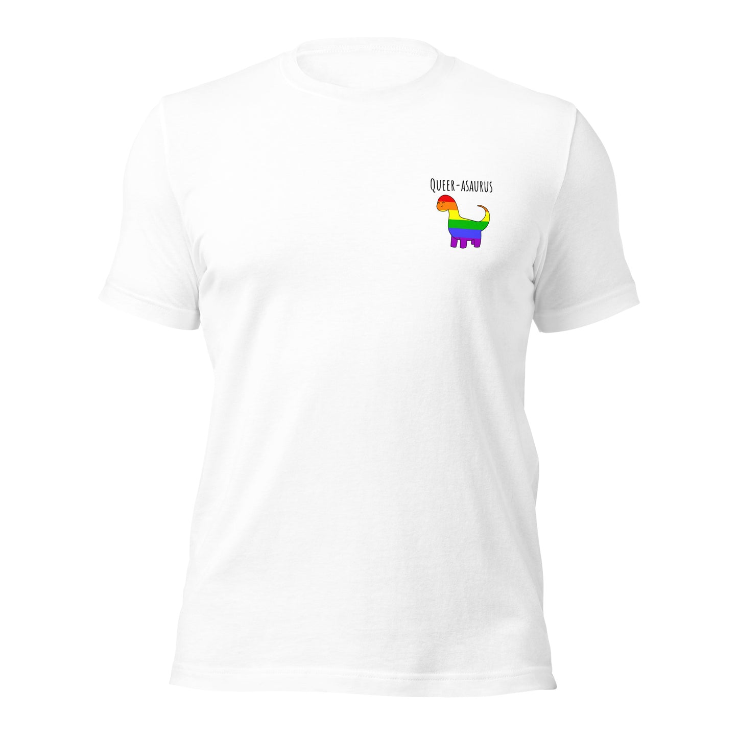 Queer-asaurus Pride T-Shirt | Rainbow Dinosaur | Premium Eco Tee - Jessie's Art Shop