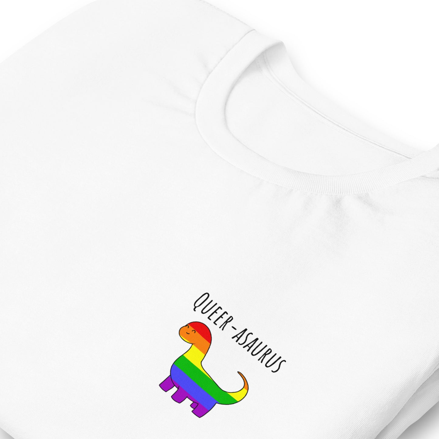 Queer-asaurus Pride T-Shirt | Rainbow Dinosaur | Premium Eco Tee - Jessie's Art Shop