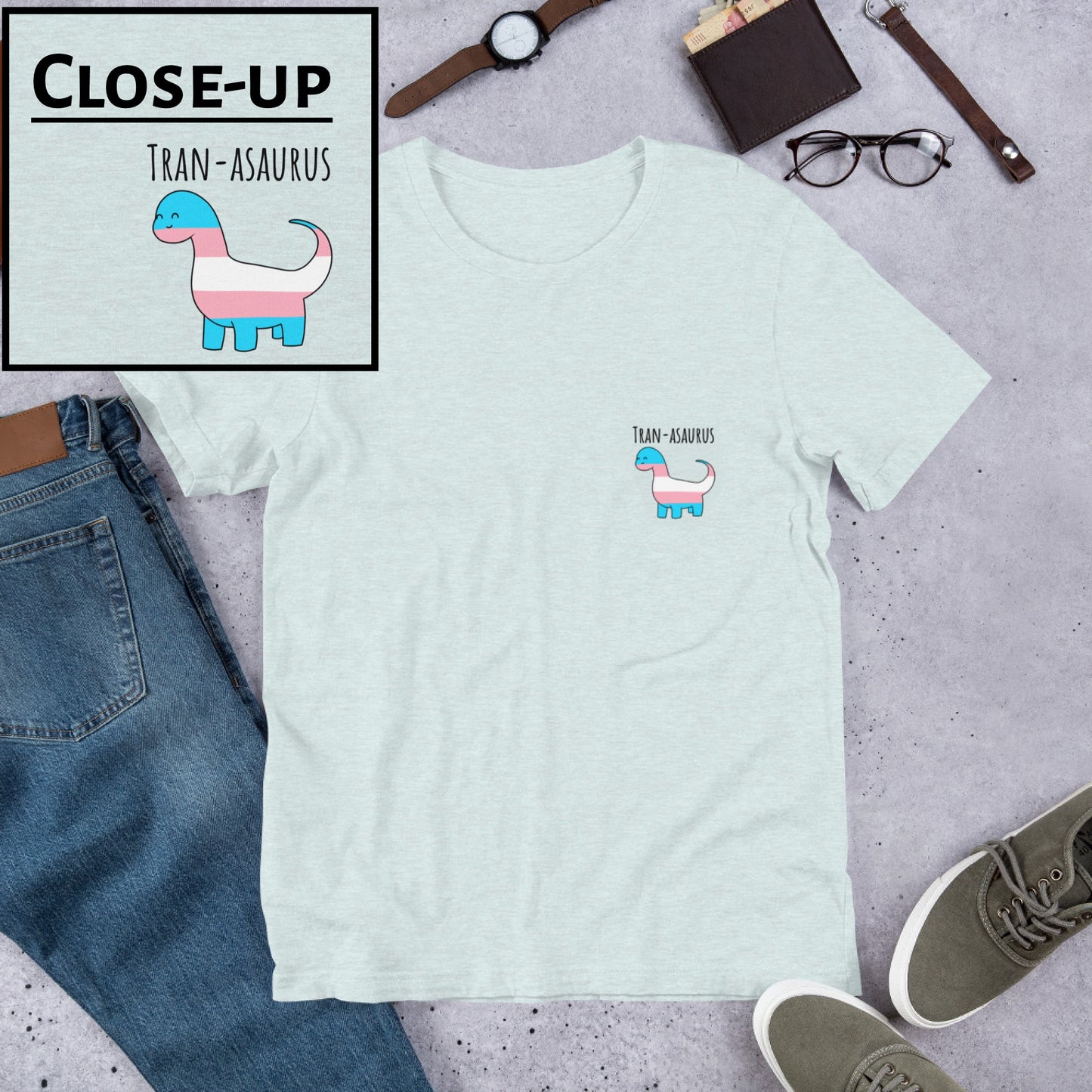 Trans Pride Dinosaur Tee | Tran-asaurus Gift | LGBTQ+ T-shirt | Unisex - Jessie's Art Shop