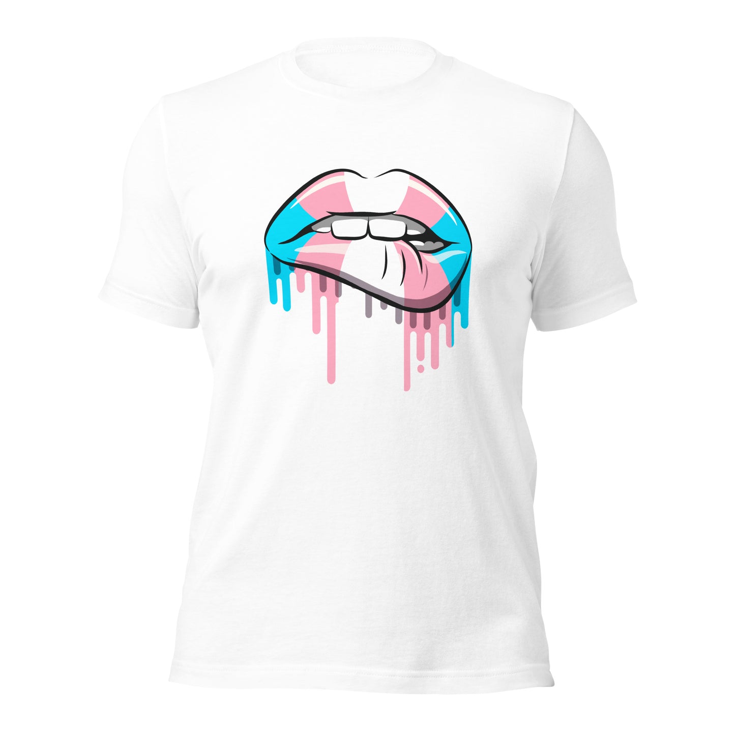 Trans lip bite T-shirt | transgender flag | premium quality eco-friendly tee - Jessie's Art Shop