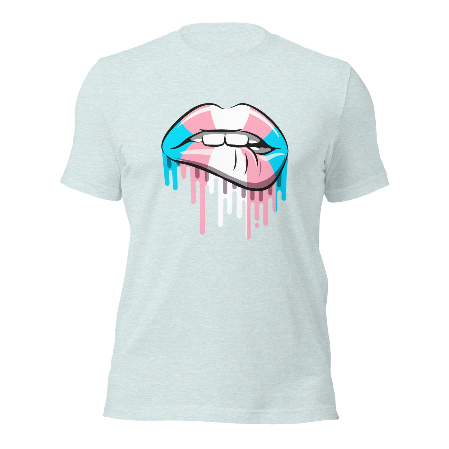 Trans lip bite T-shirt | transgender flag | premium quality eco-friendly tee - Jessie's Art Shop