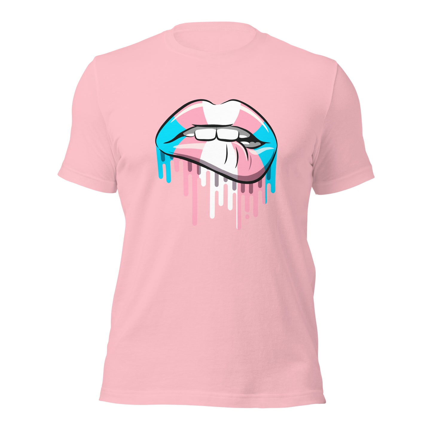 Trans lip bite T-shirt | transgender flag | premium quality eco-friendly tee - Jessie's Art Shop