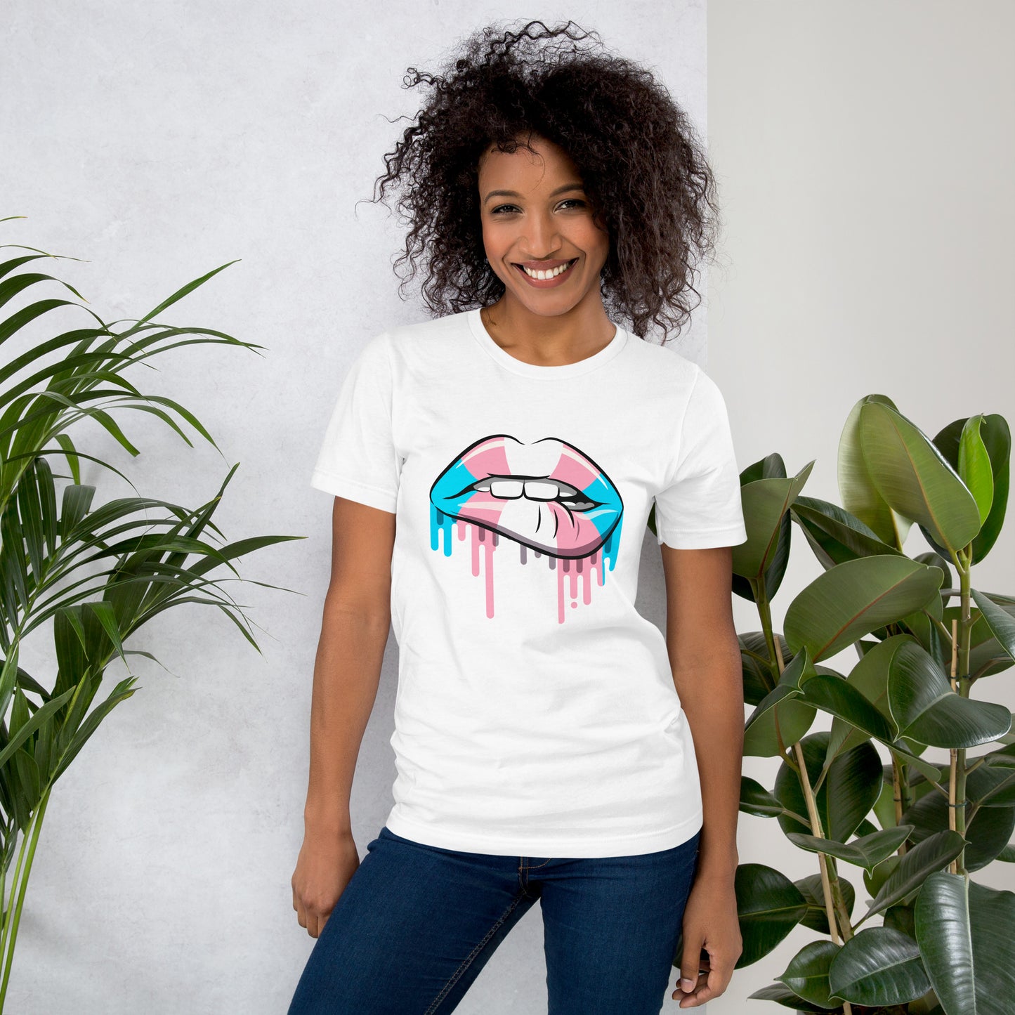 Trans lip bite T-shirt | transgender flag | premium quality eco-friendly tee - Jessie's Art Shop