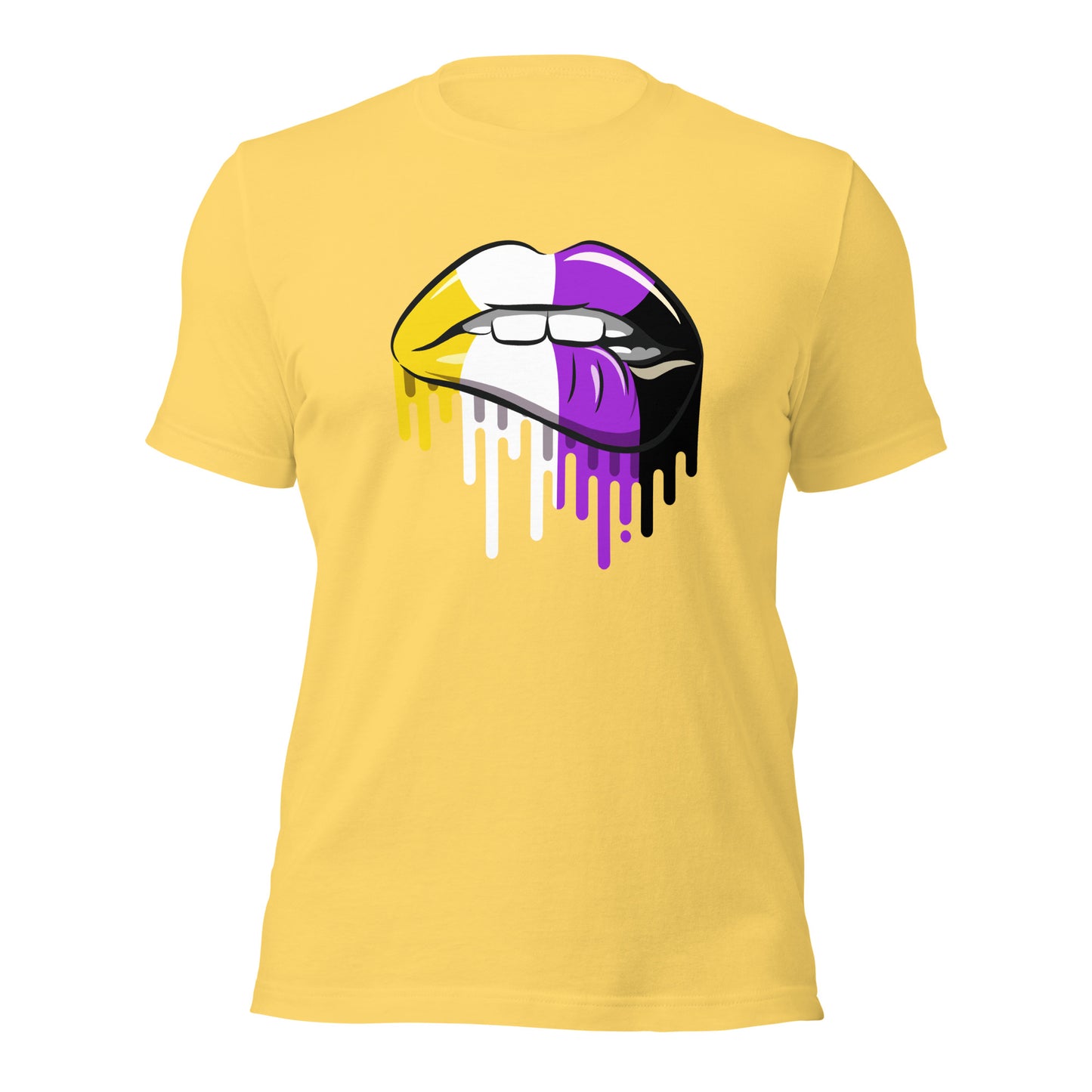 Non-Binary Pride Lip Bite T-Shirt | Enby Flag Design | Premium Eco Tee - Jessie's Art Shop