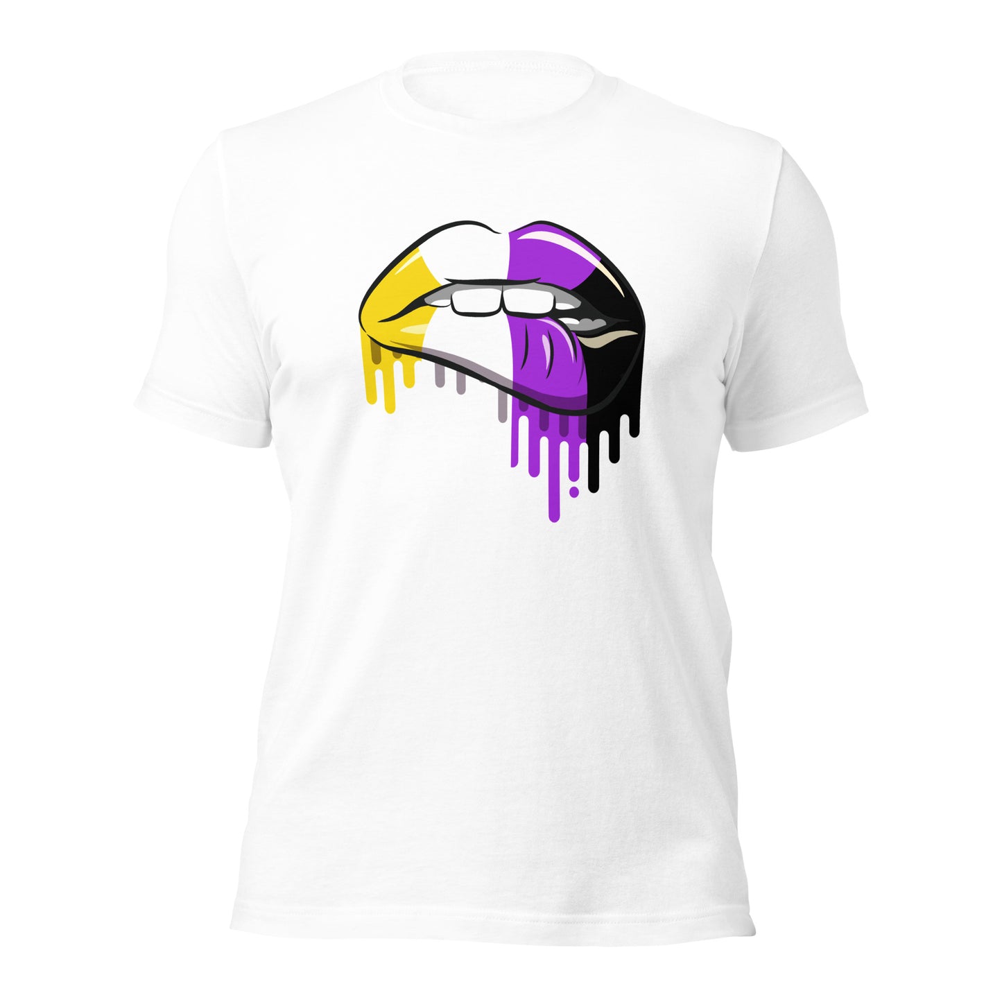 Non-Binary Pride Lip Bite T-Shirt | Enby Flag Design | Premium Eco Tee - Jessie's Art Shop