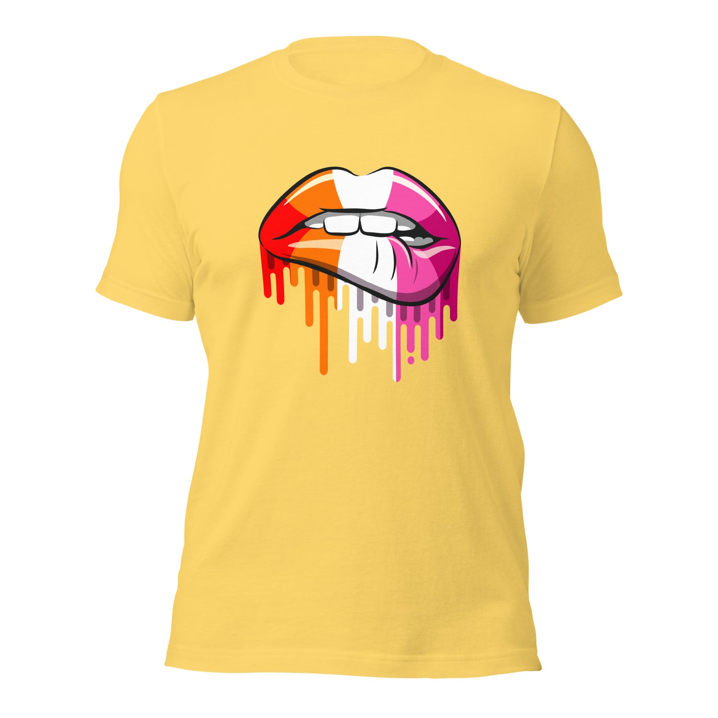 Lesbian Pride Lip Bite T-Shirt | Sapphic Flag Design | Premium Eco Tee - Jessie's Art Shop