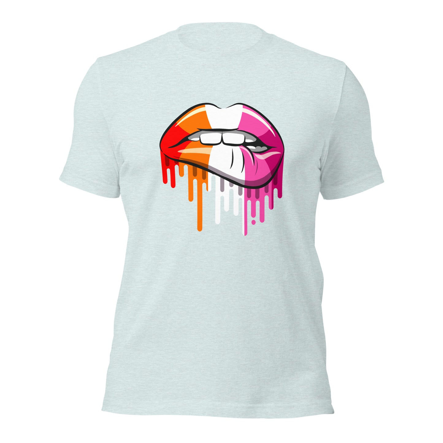 Lesbian Pride Lip Bite T-Shirt | Sapphic Flag Design | Premium Eco Tee - Jessie's Art Shop
