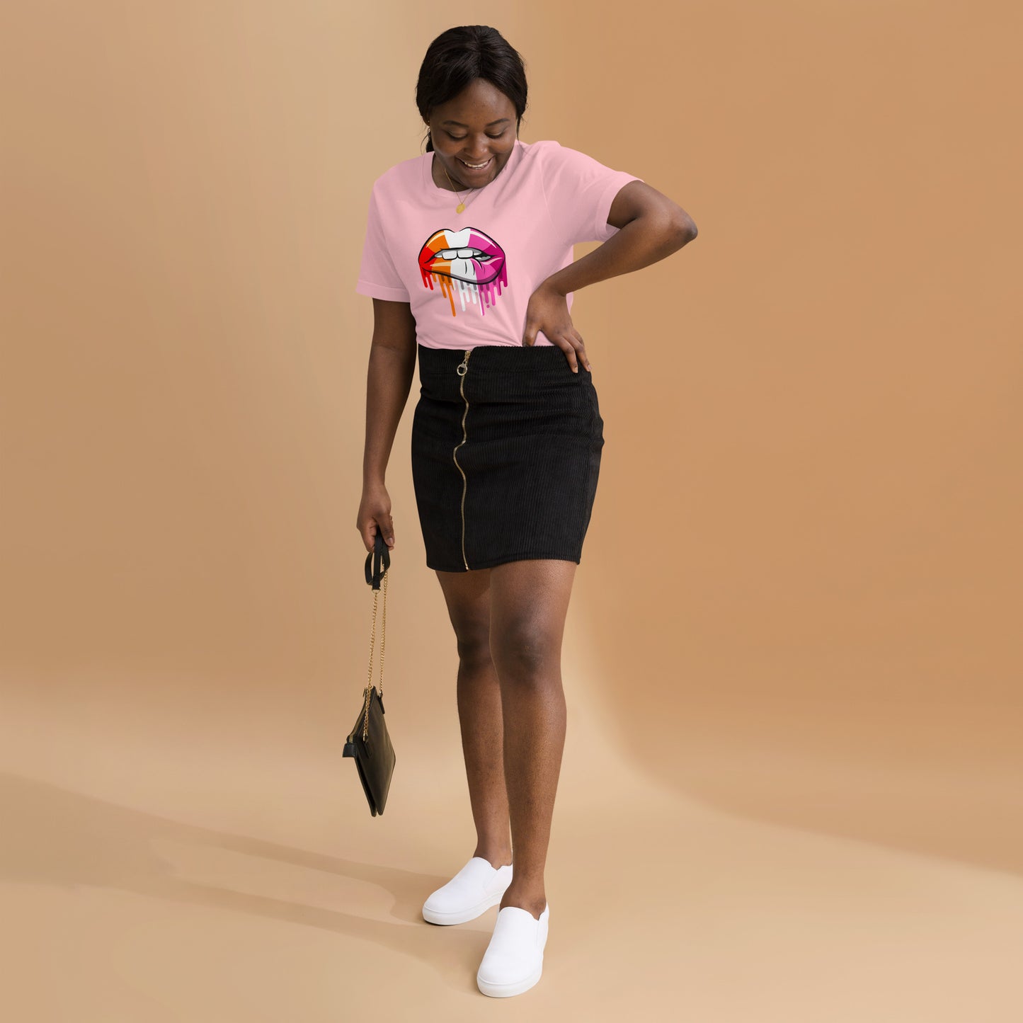 Lesbian Pride Lip Bite T-Shirt | Sapphic Flag Design | Premium Eco Tee - Jessie's Art Shop