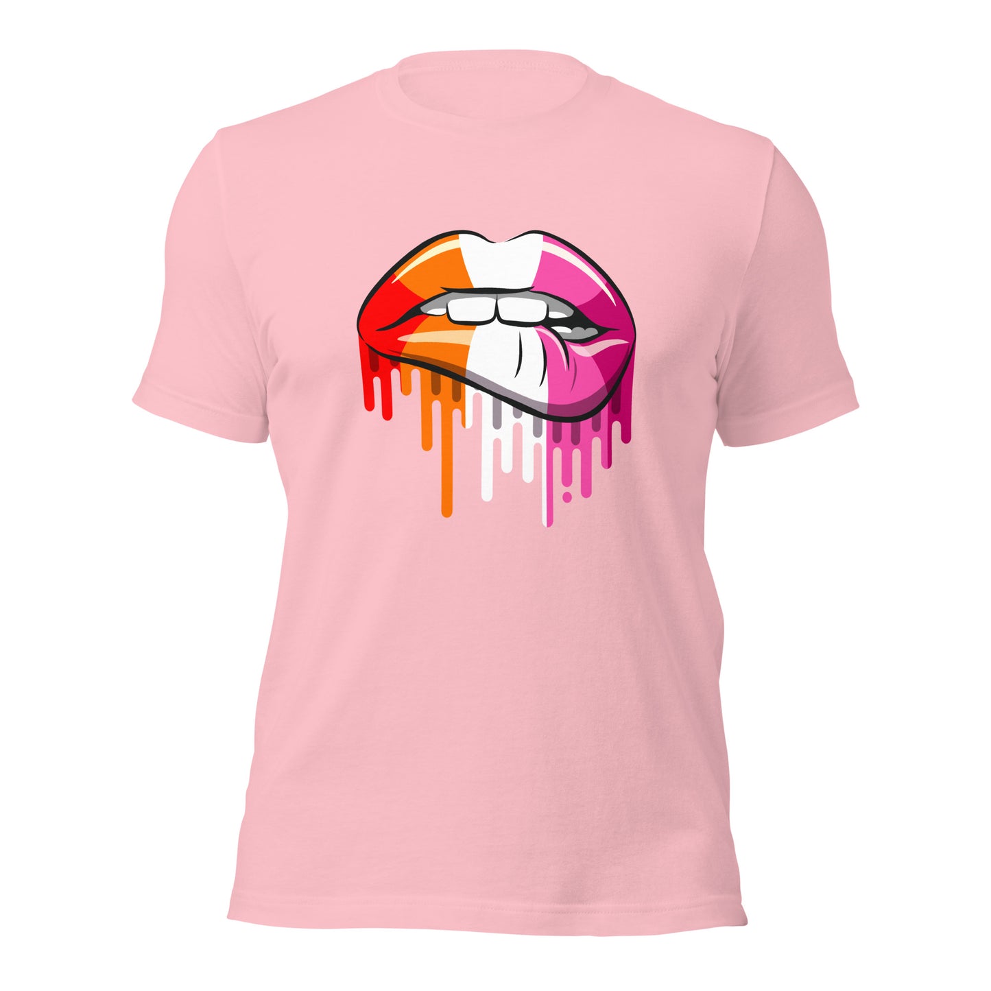 Lesbian Pride Lip Bite T-Shirt | Sapphic Flag Design | Premium Eco Tee - Jessie's Art Shop