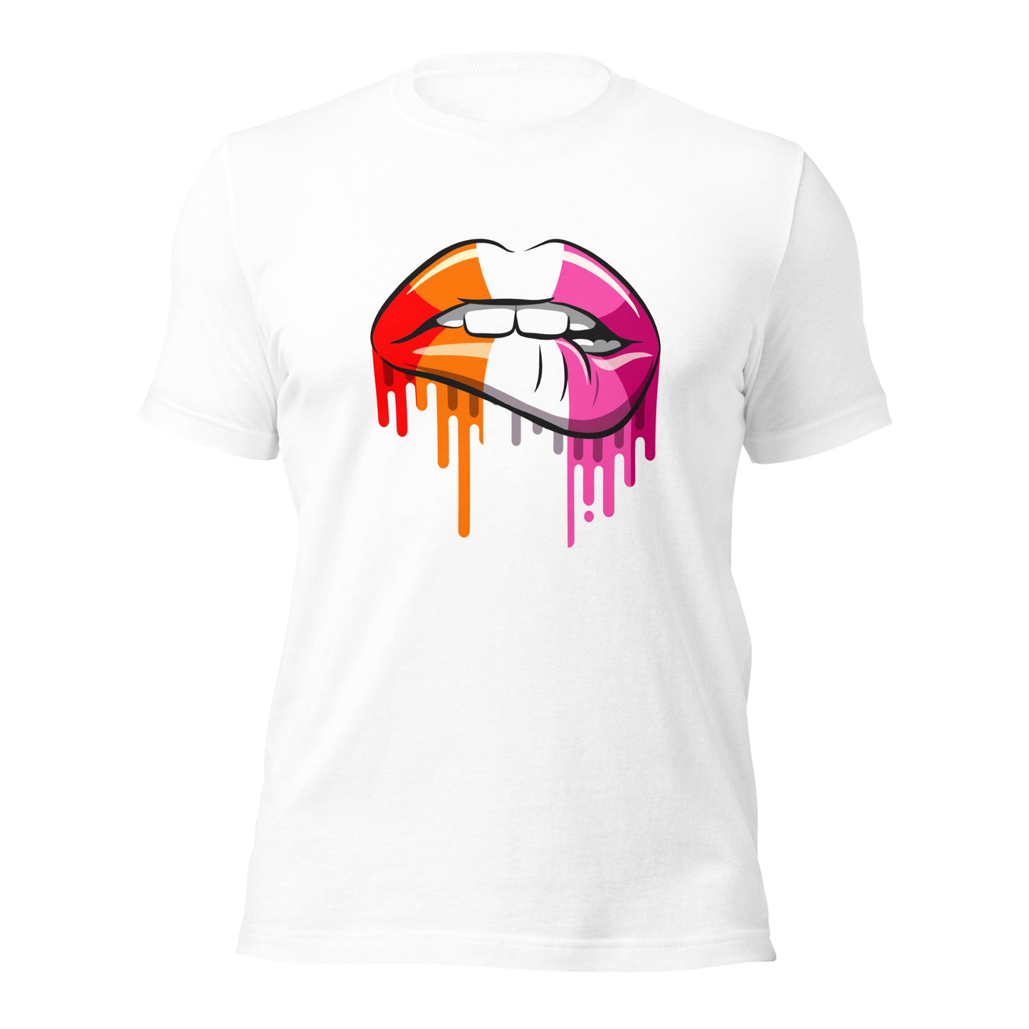 Lesbian Pride Lip Bite T-Shirt | Sapphic Flag Design | Premium Eco Tee - Jessie's Art Shop
