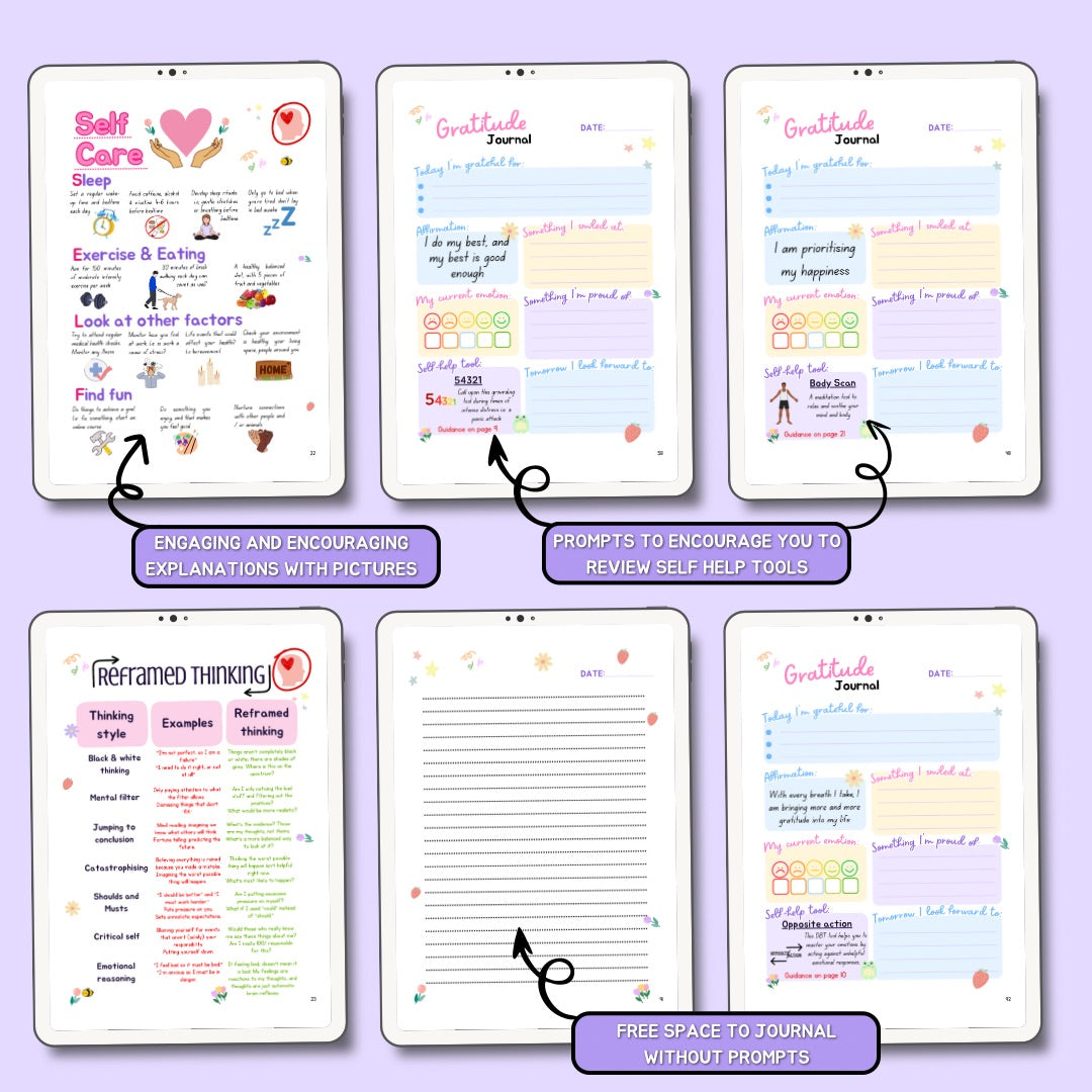 Illustrated Self-Help & Wellness Journal | Anxiety & Stress Management Tools - Jessie's Art Shop