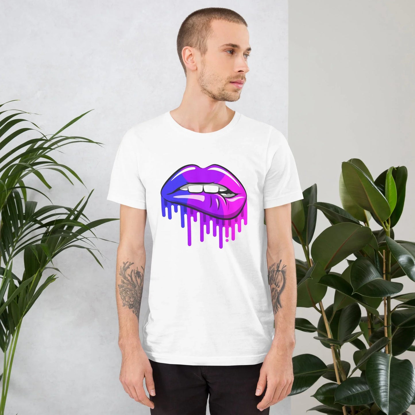 Bi Pride Lip Bite T-Shirt | Premium Bisexual Flag Colours | Eco-Friendly - Jessie's Art Shop