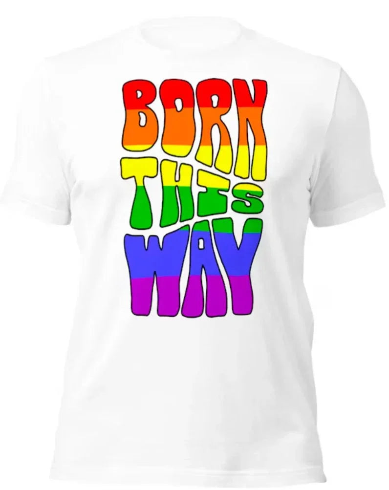 Born This Way Pride T-Shirt | Rainbow Flag Colours | Premium Eco Tee - Jessie's Art Shop