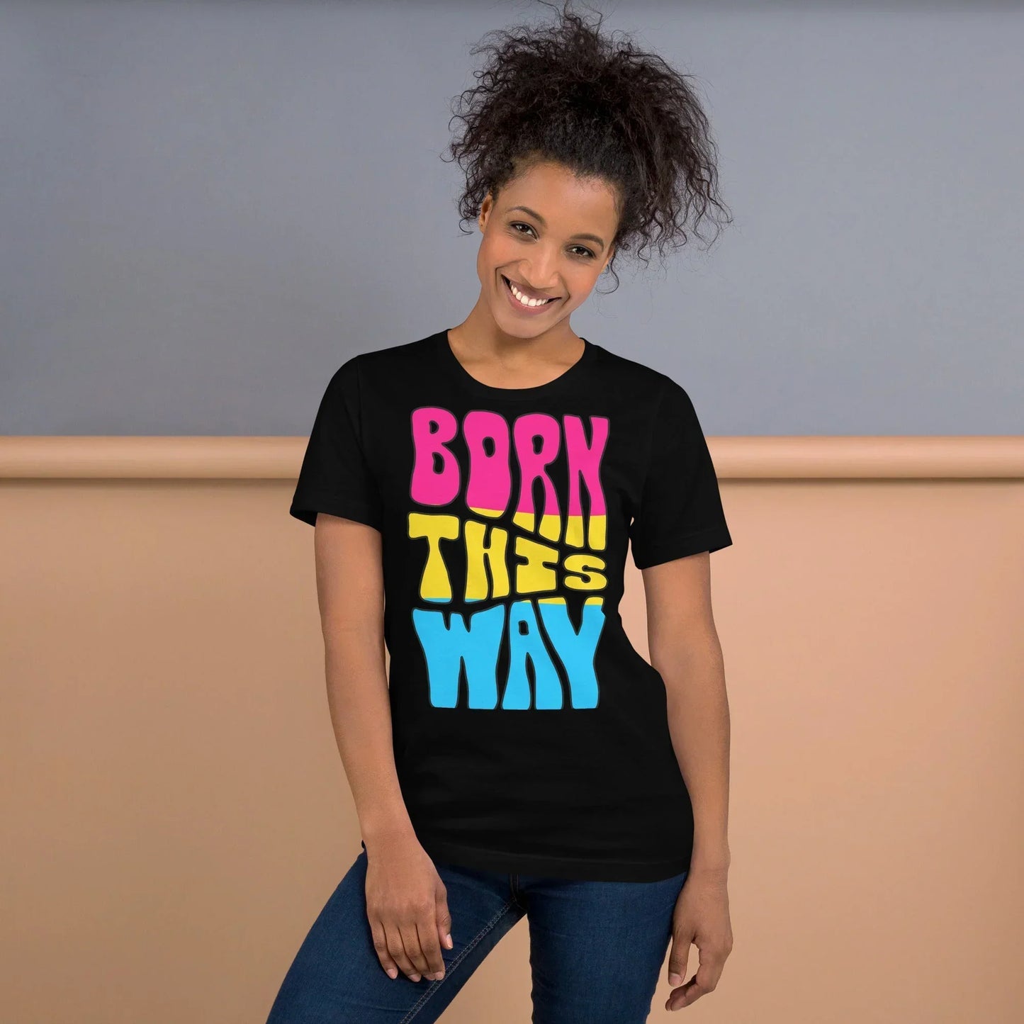 Born This Way Pansexual Pride T-Shirt | Pan Flag Colours | Premium Eco Tee - Jessie's Art Shop