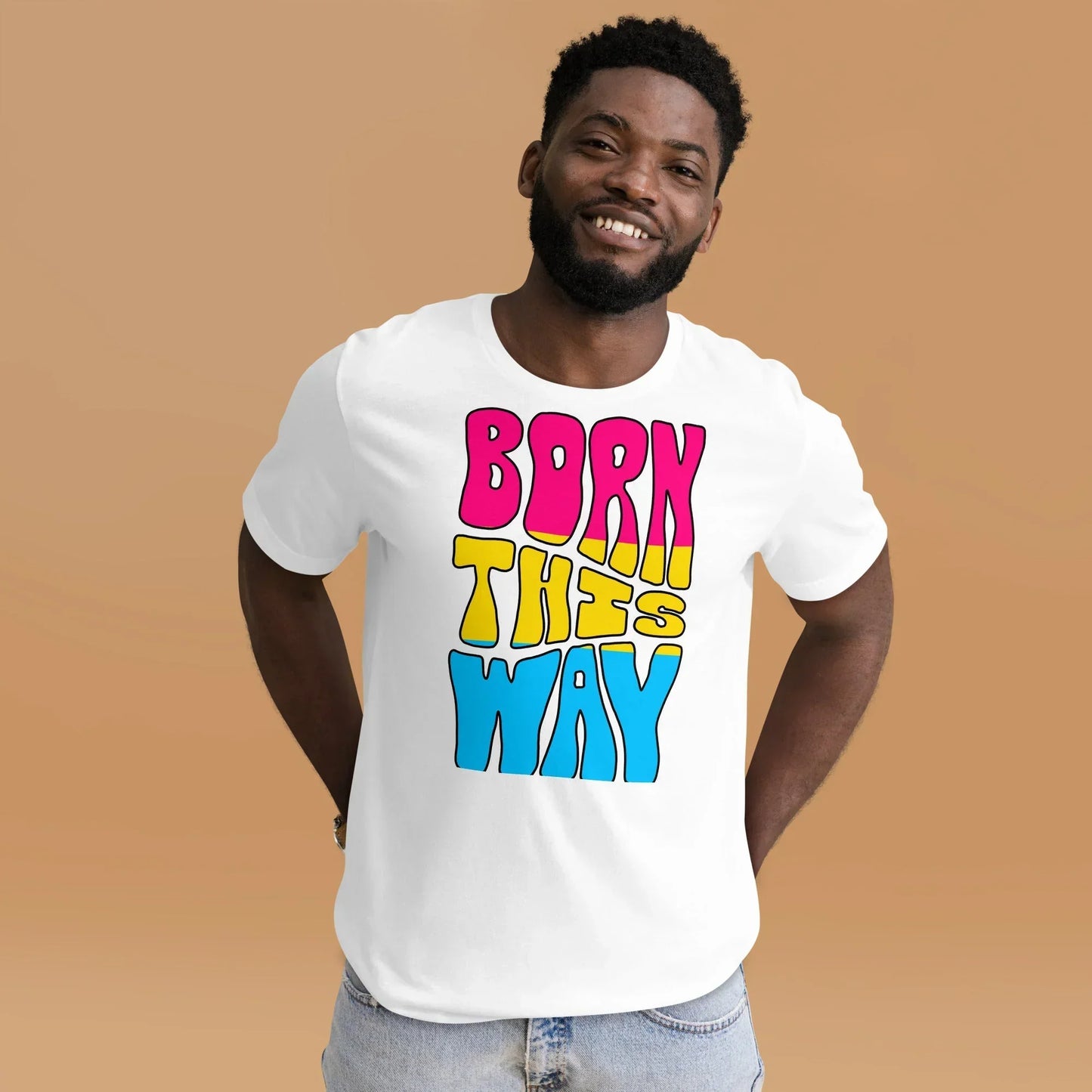 Born This Way Pansexual Pride T-Shirt | Pan Flag Colours | Premium Eco Tee - Jessie's Art Shop