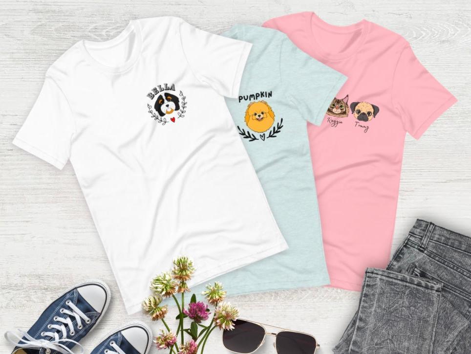 Custom Pet Portrait T-Shirt | 40+ Dog & Cat Breeds | Premium Eco Tee - Jessie's Art Shop