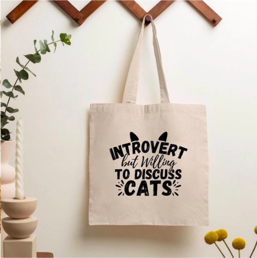 Introvert but willing to discuss cats tote bag | Eco friendly Canvas reusable shopping Bag - Jessie's Art Shop