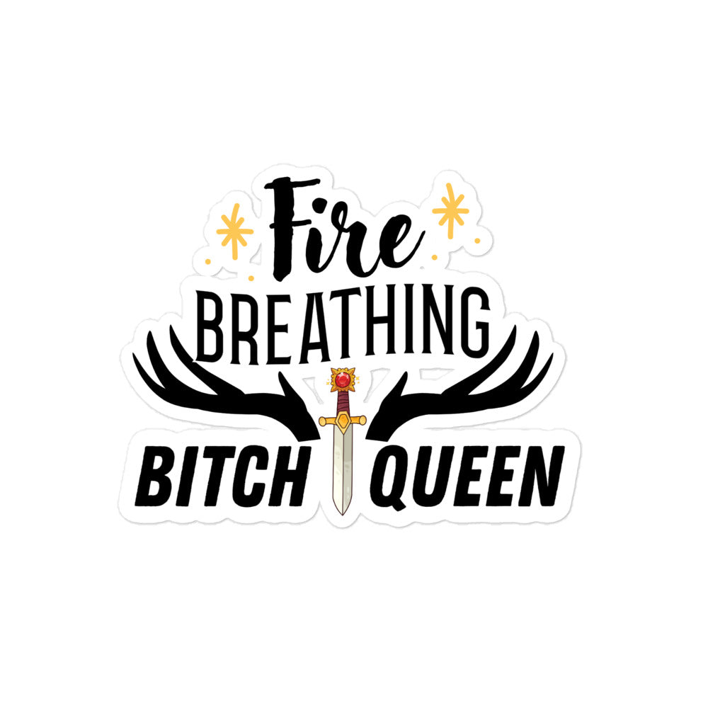 Fire breathing bitch queen sticker inspired by Sarah J Maas' series TOG, and the character Aelin Galathynius. It also includes the antlers of the Lord of the North, and Aelin's sword, Goldryn.