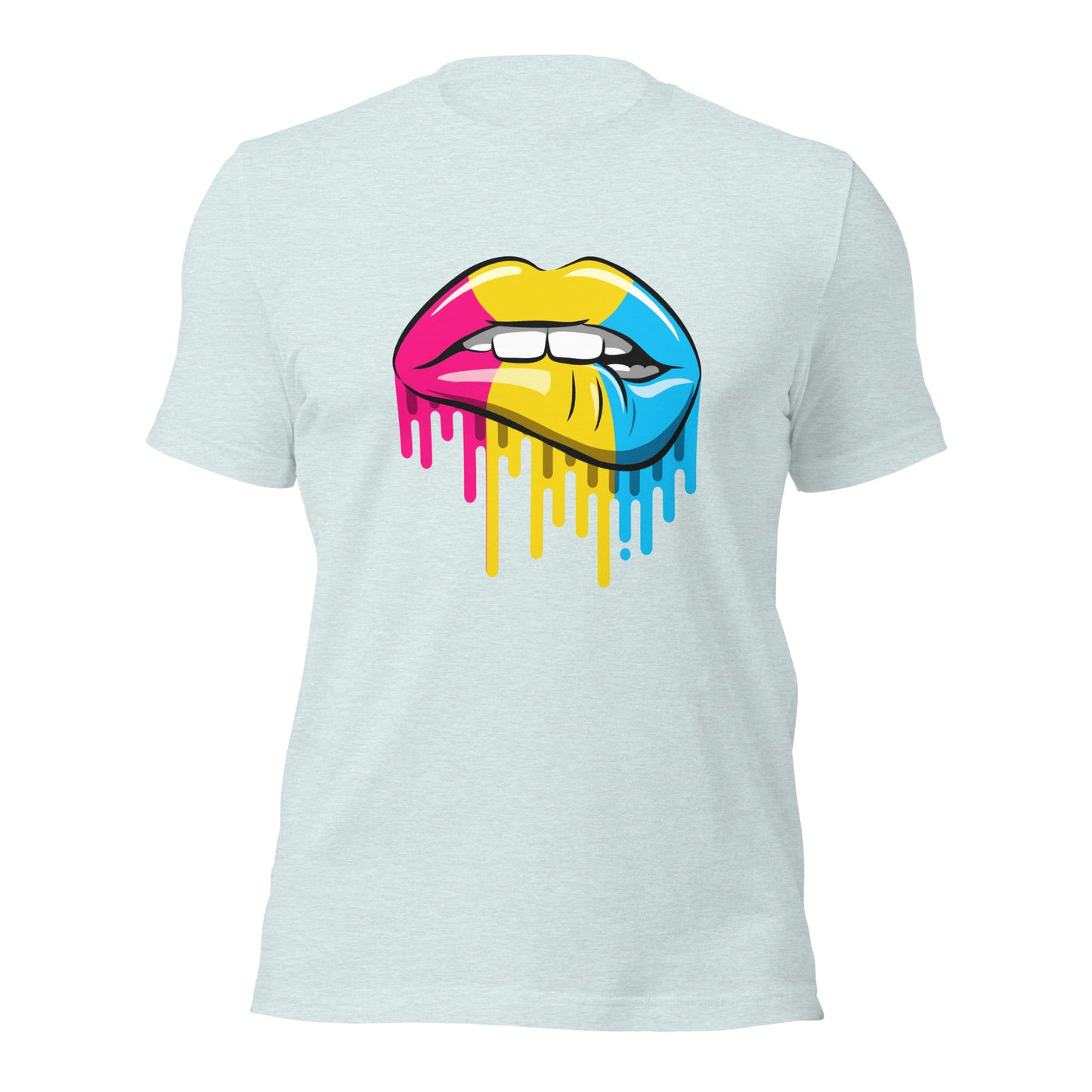 Pansexual Pride Lip Bite T-Shirt | Pan Flag Design | Premium Eco Tee - Jessie's Art Shop