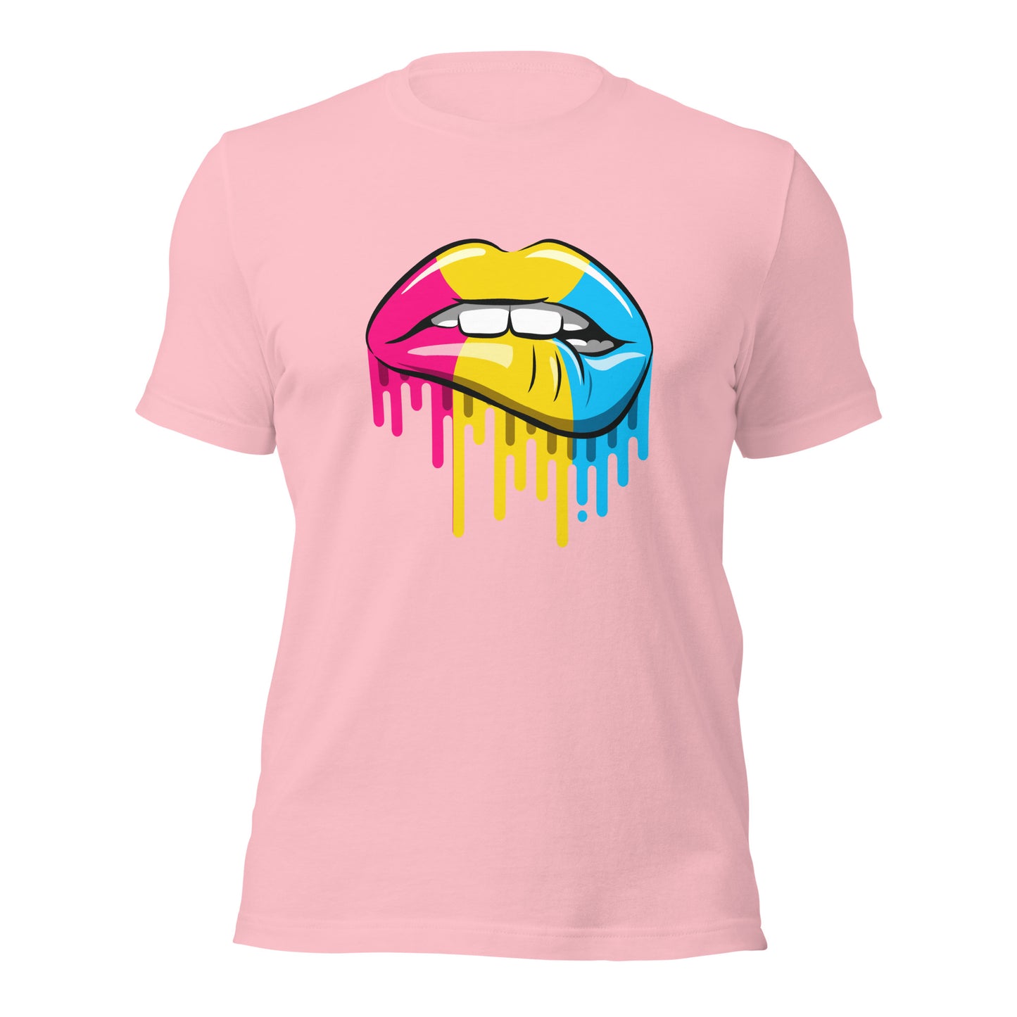 Pansexual Pride Lip Bite T-Shirt | Pan Flag Design | Premium Eco Tee - Jessie's Art Shop