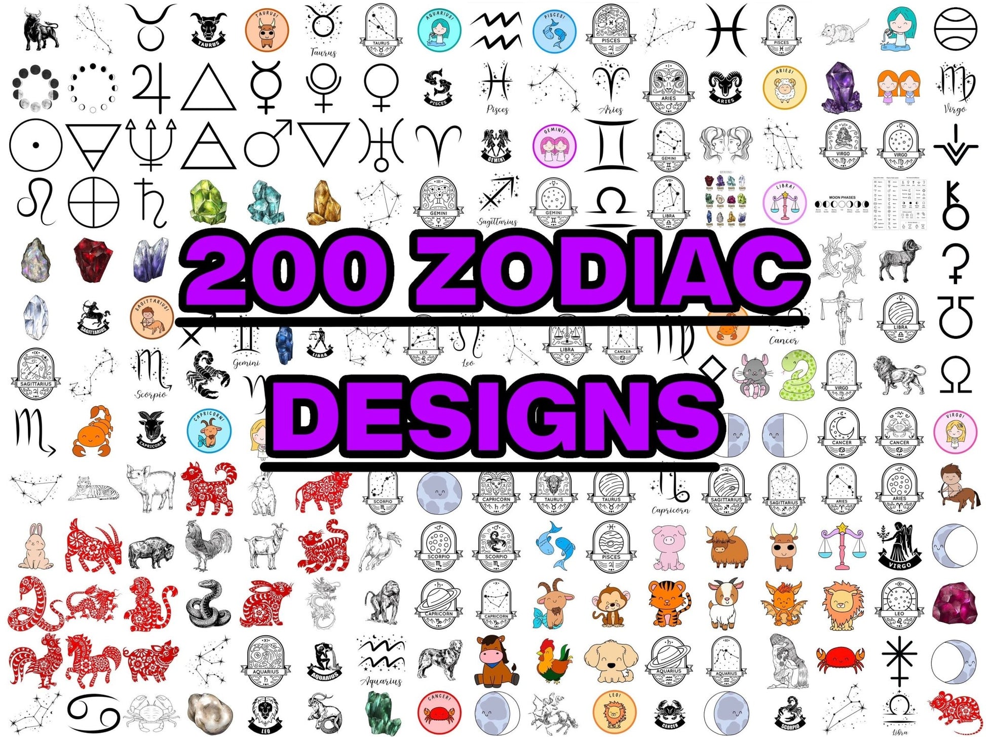 200 Zodiac & Astrology Digital Files | Star Signs & Constellations Bundle - Jessie's Art Shop