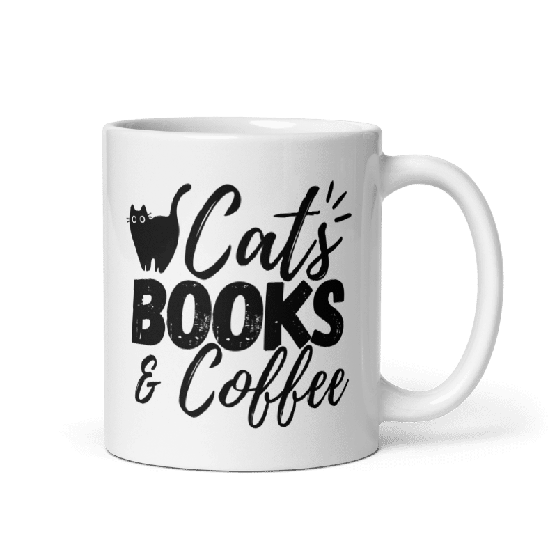 Cats Books and Coffee Mug | Wordart Design | Eco-Friendly Cup - Jessie's Art Shop