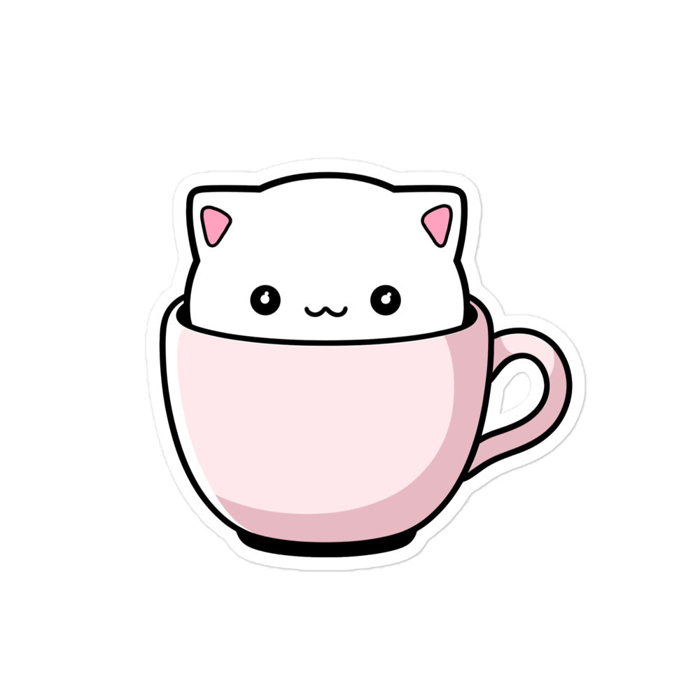 Kawaii Cat in Cup Sticker | Cute Coffee & Tea Design | Eco-Friendly Vinyl