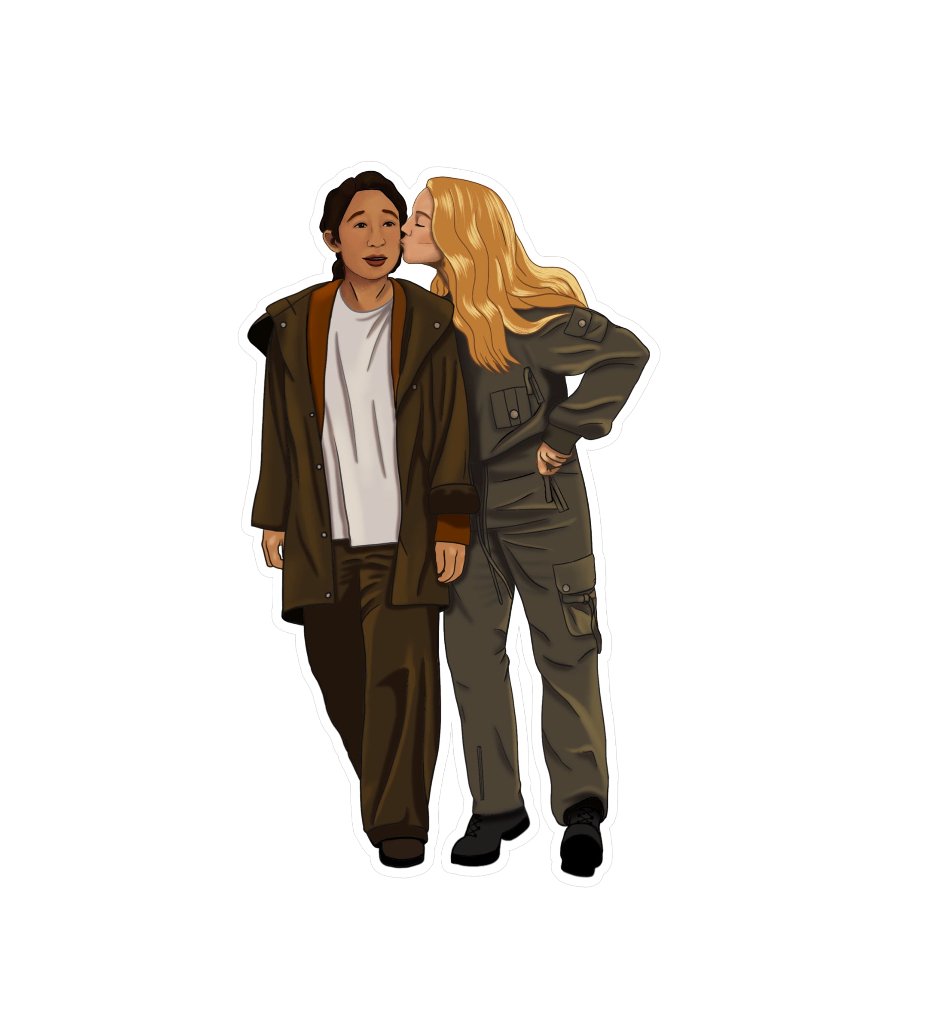 Villanelle and Eve Cheek Kiss Sticker | Killing Eve | Eco Friendly - Jessie's Art Shop