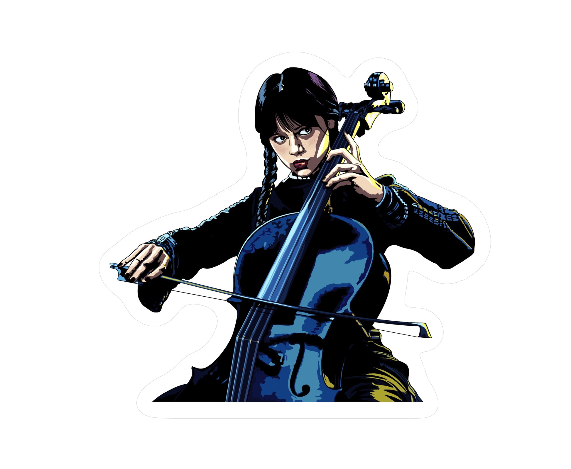 Wednesday Cello Scene Sticker | Paint it Black | JHollyArt Fan Art - Jessie's Art Shop