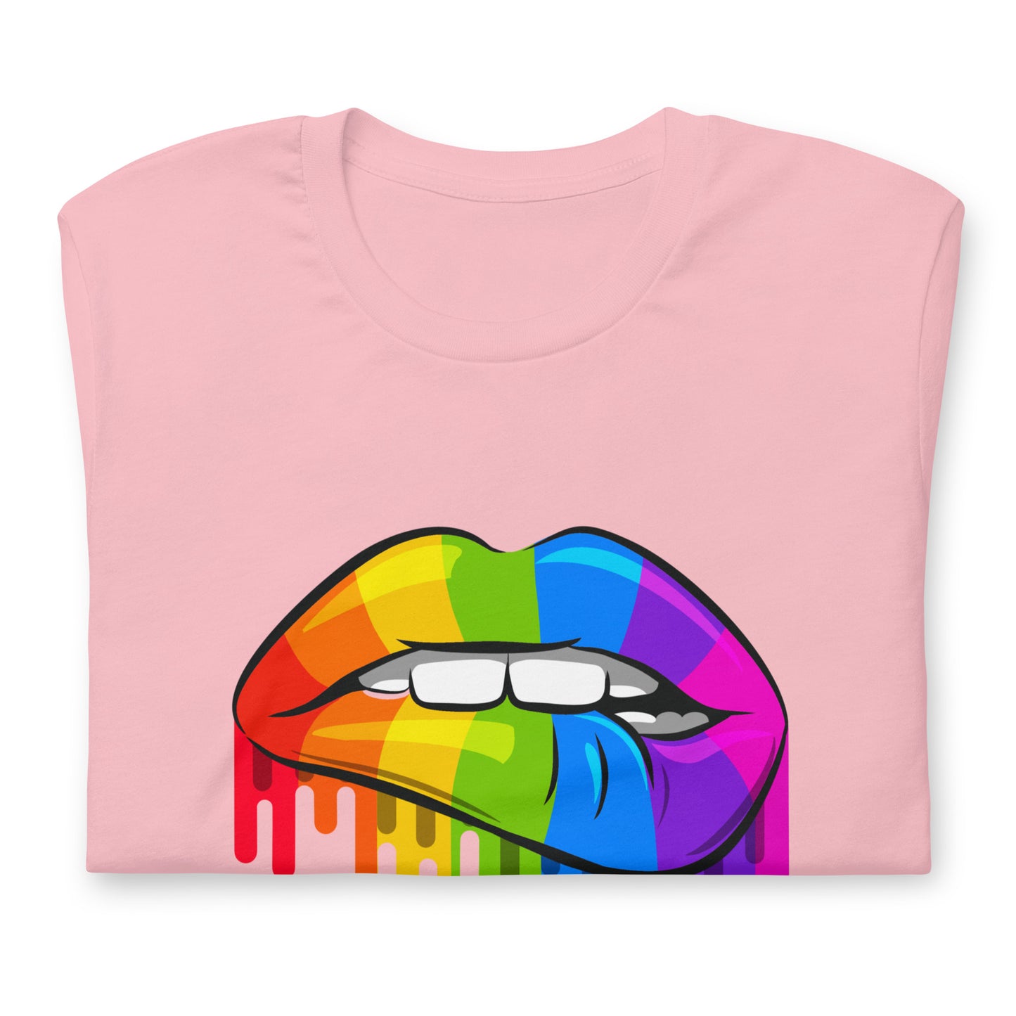 Gay Pride Lip Bite T-Shirt | Premium Rainbow Flag Colours | Eco-Friendly - Jessie's Art Shop