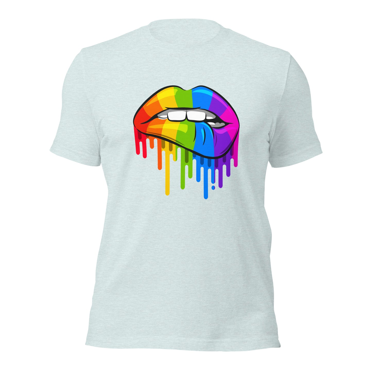 Gay Pride Lip Bite T-Shirt | Premium Rainbow Flag Colours | Eco-Friendly - Jessie's Art Shop