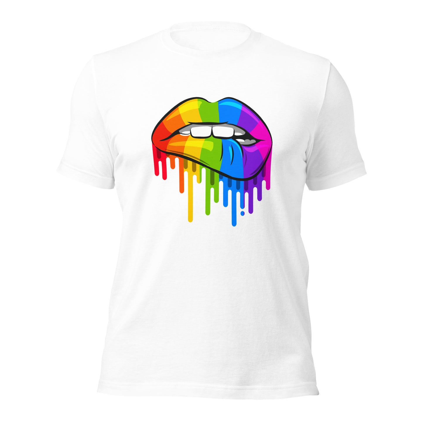 Gay Pride Lip Bite T-Shirt | Premium Rainbow Flag Colours | Eco-Friendly - Jessie's Art Shop