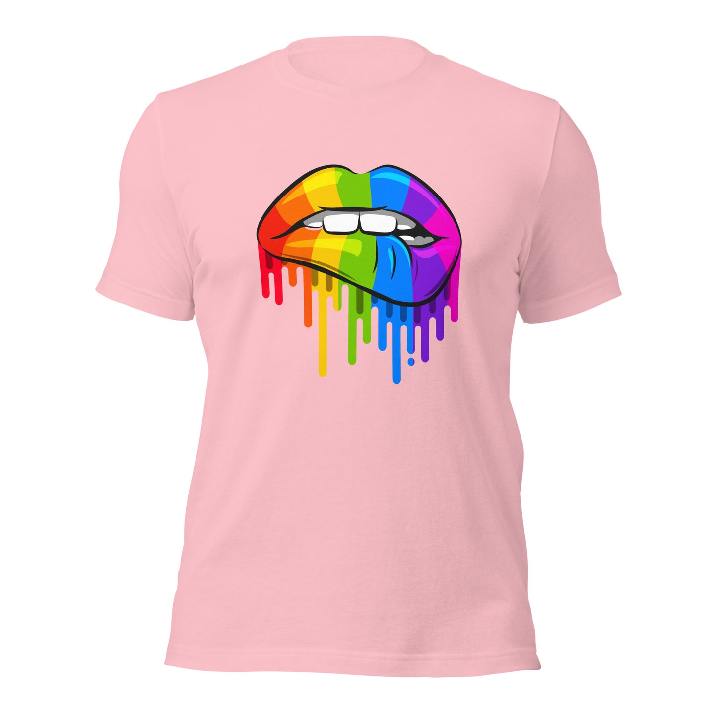 Gay Pride Lip Bite T-Shirt | Premium Rainbow Flag Colours | Eco-Friendly - Jessie's Art Shop