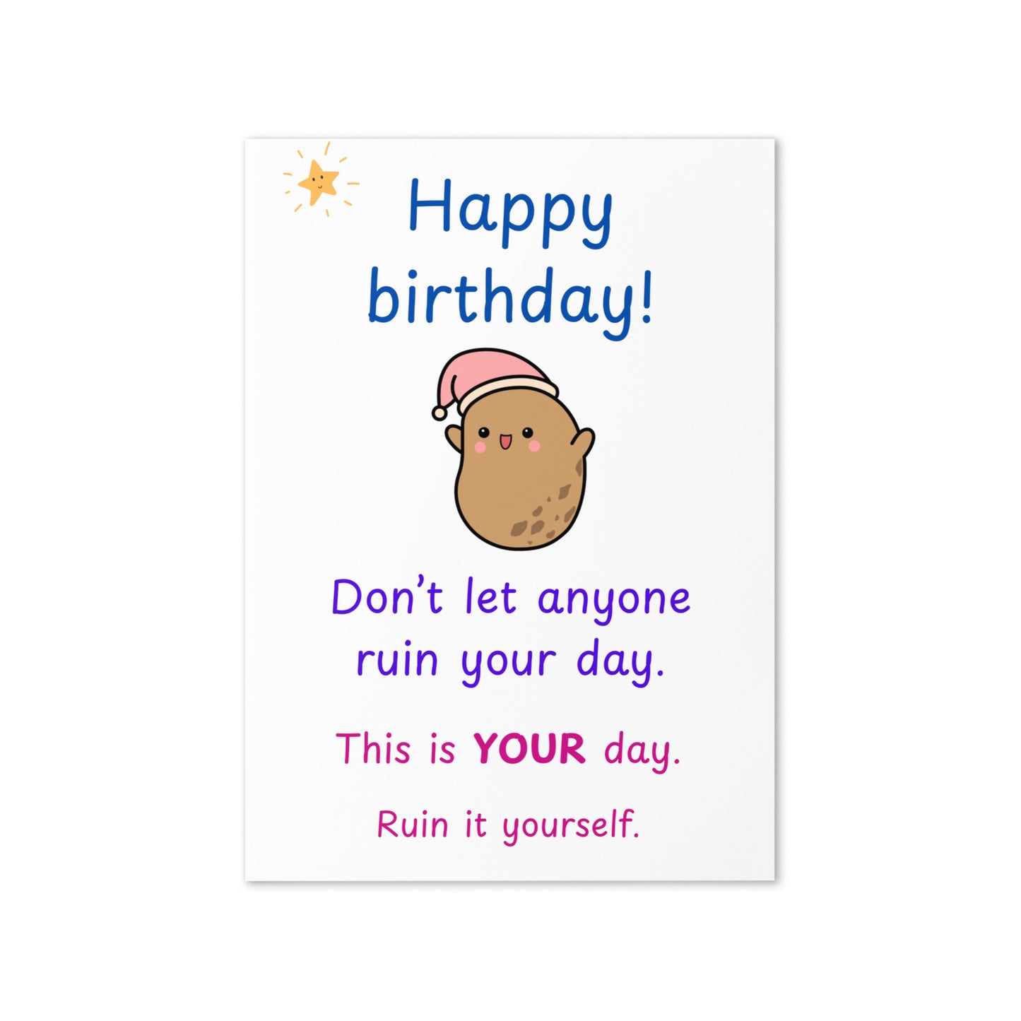 Kawaii Potato Birthday Card | Sarcastic Humour | Premium A5 Custom - Jessie's Art Shop