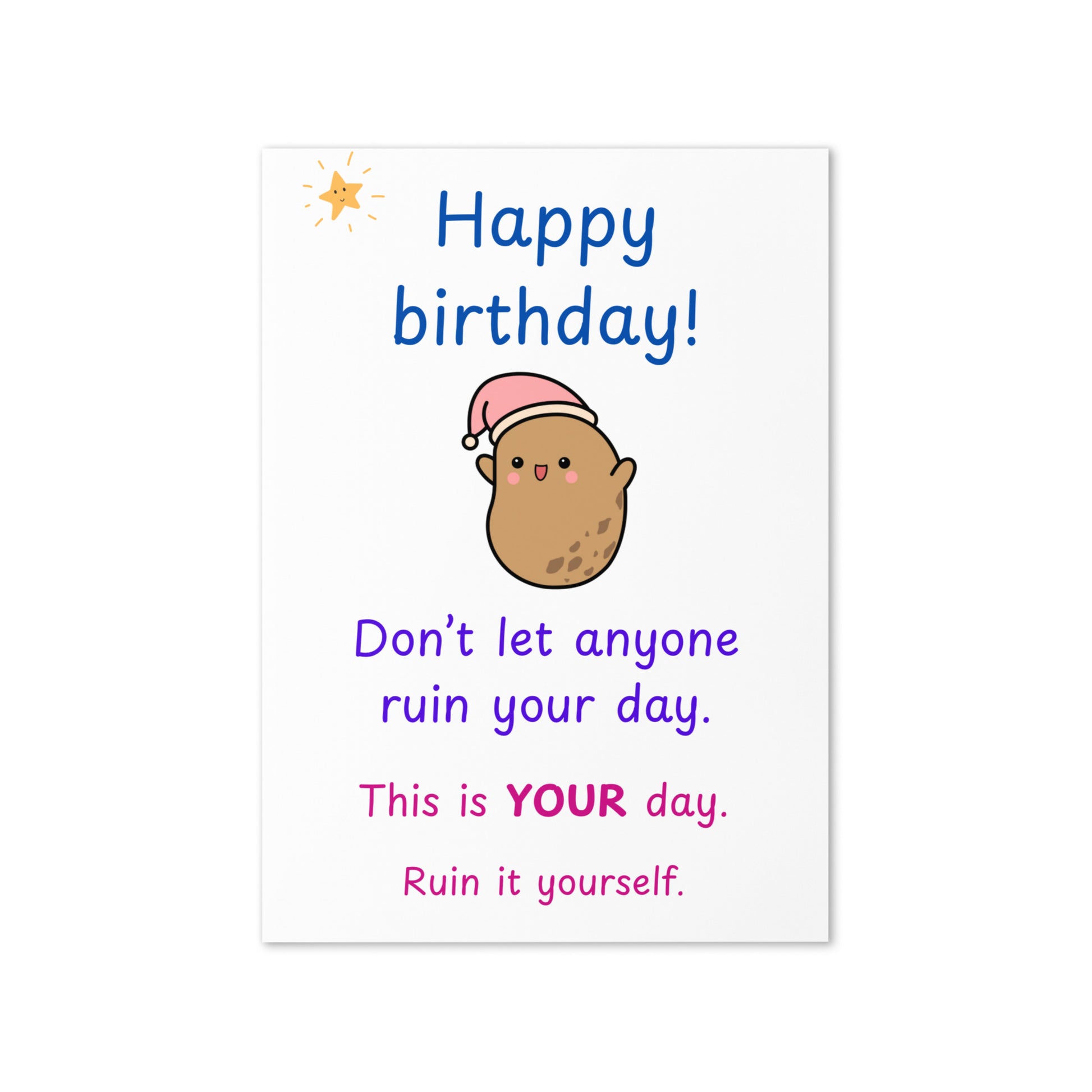 Kawaii Potato Birthday Card | Sarcastic Humour | Premium A5 Custom - Jessie's Art Shop