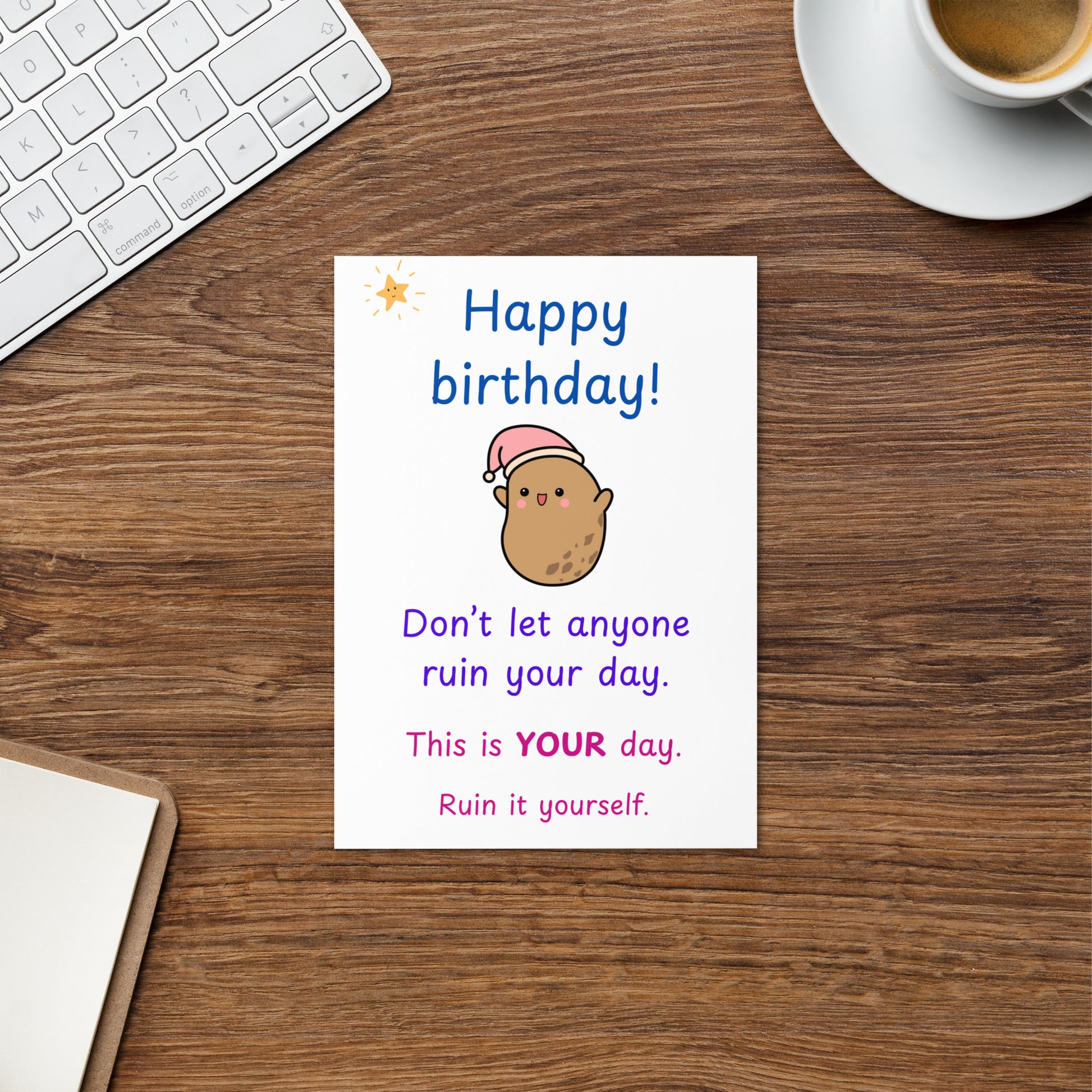 Kawaii Potato Birthday Card | Sarcastic Humour | Premium A5 Custom - Jessie's Art Shop