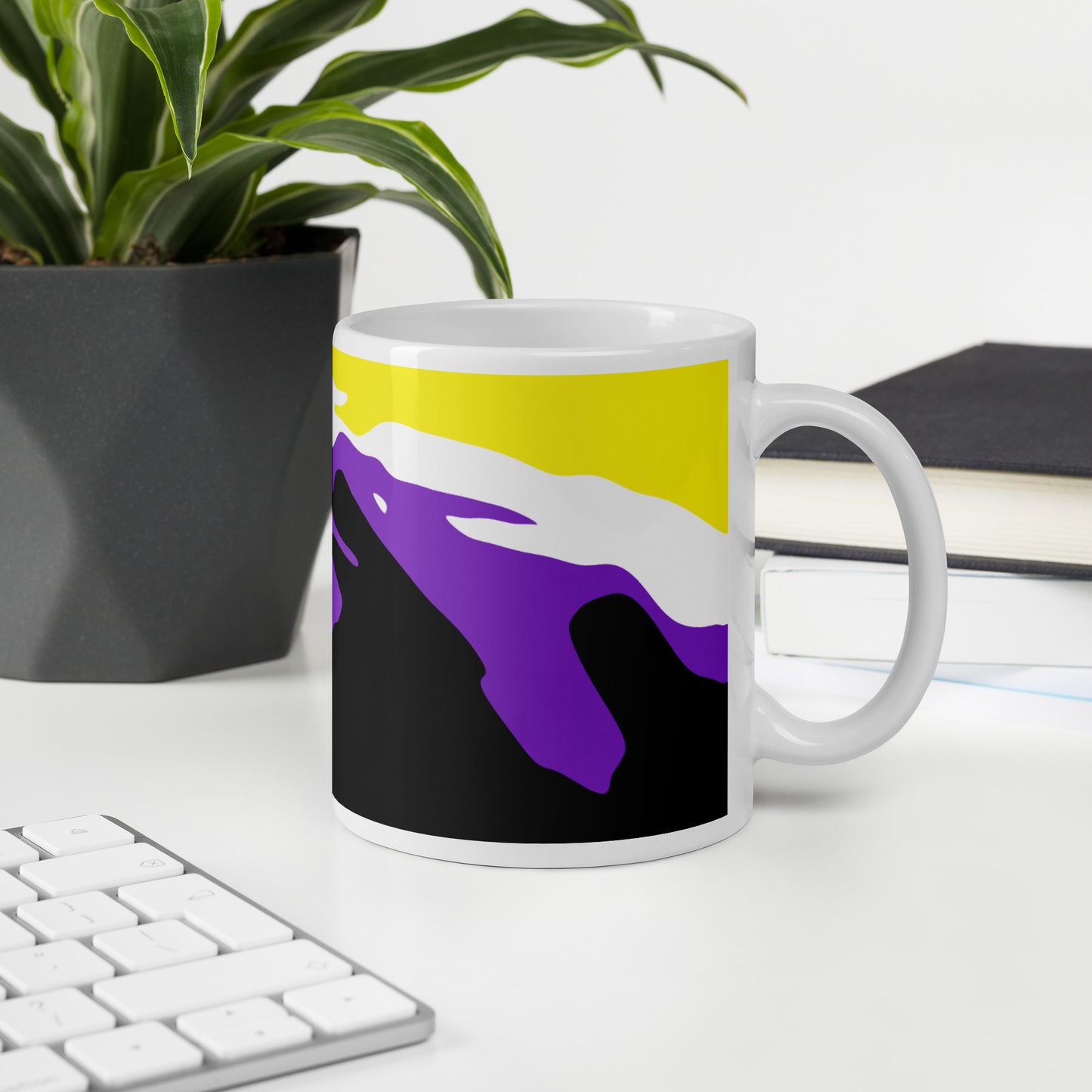 Non-Binary Flag Wavy Design Mug | LGBTQ+ Eco Friendly Cup - Jessie's Art Shop