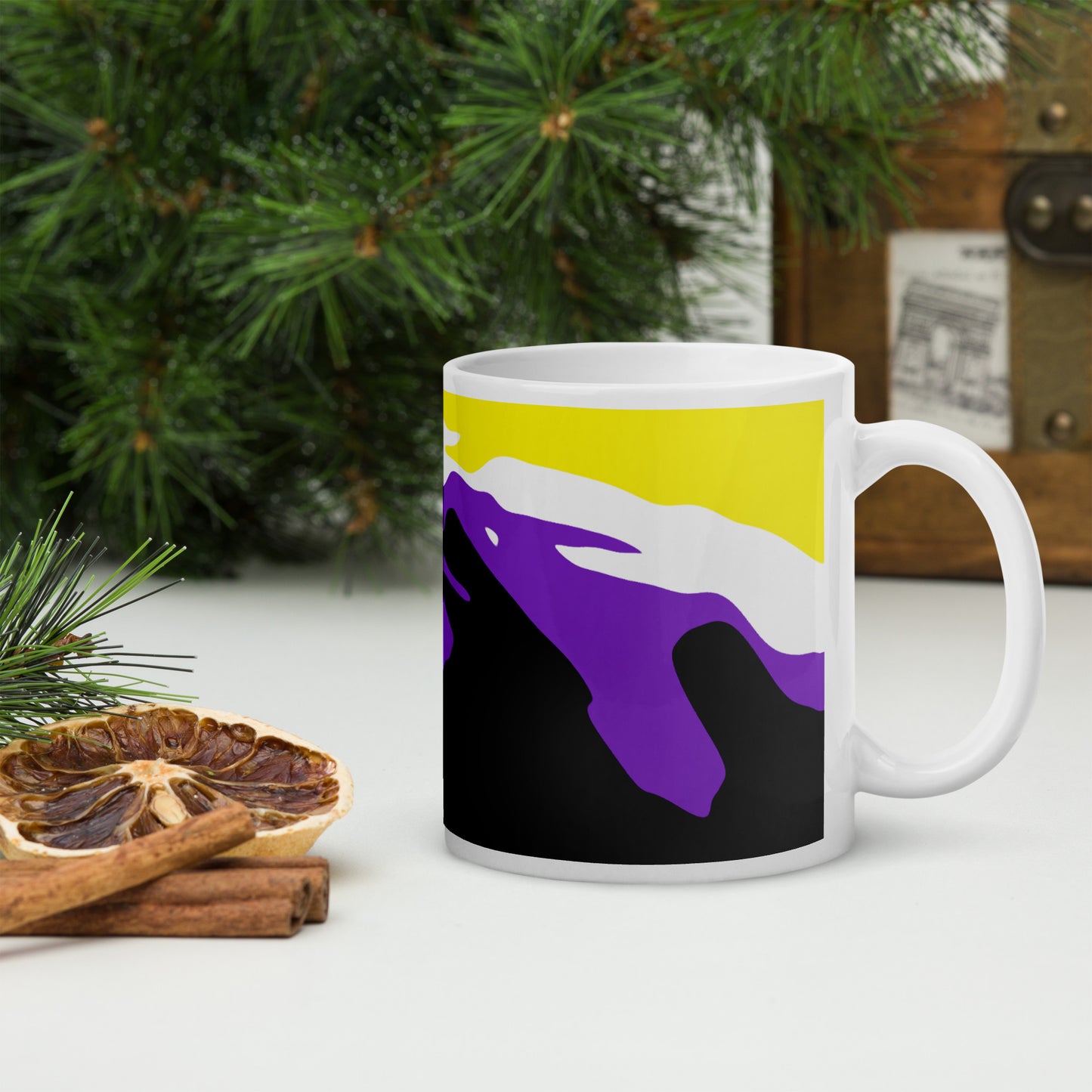 Non-Binary Flag Wavy Design Mug | LGBTQ+ Eco Friendly Cup - Jessie's Art Shop