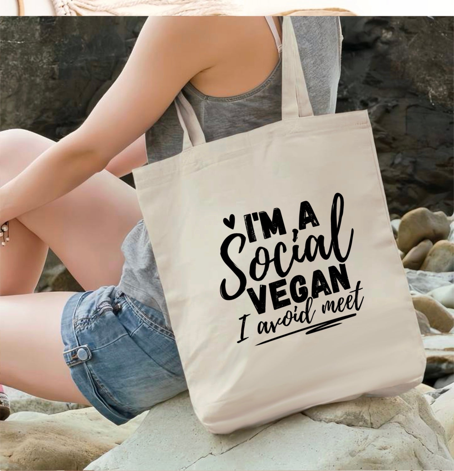 I’m a social vegan I avoid meet tote bag | Eco friendly Canvas reusable shopping Bag