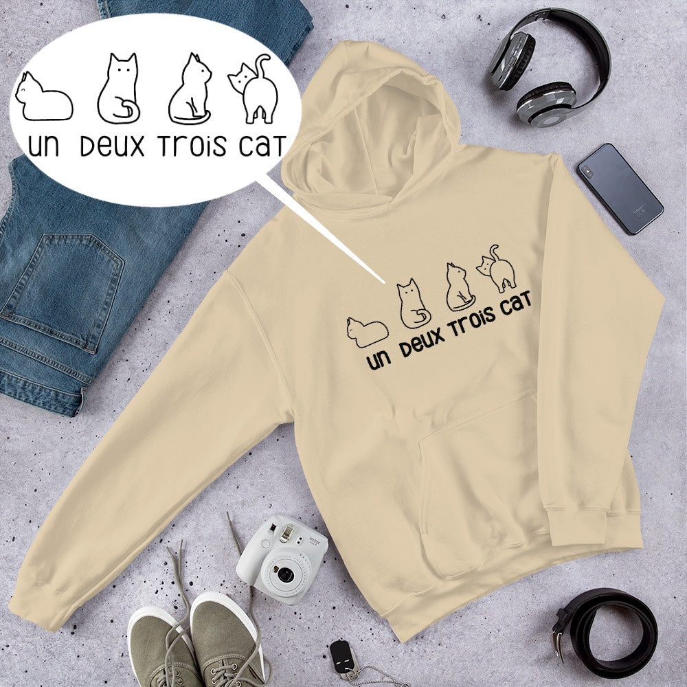 Un Deux Trois Cat Hoodie | Funny Eco friendly sustainable clothing - Jessie's Art Shop