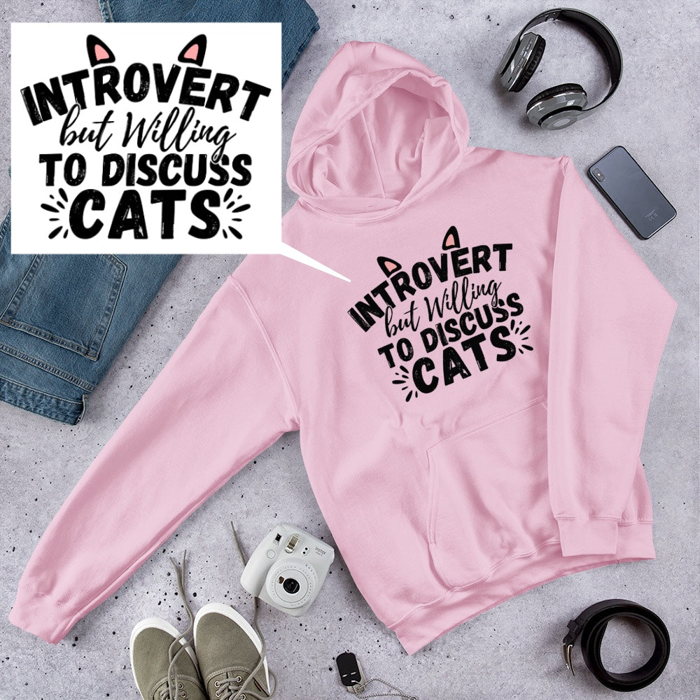 Introvert but willing to discuss cats Hoodie | Eco friendly sustainable clothing - Jessie's Art Shop