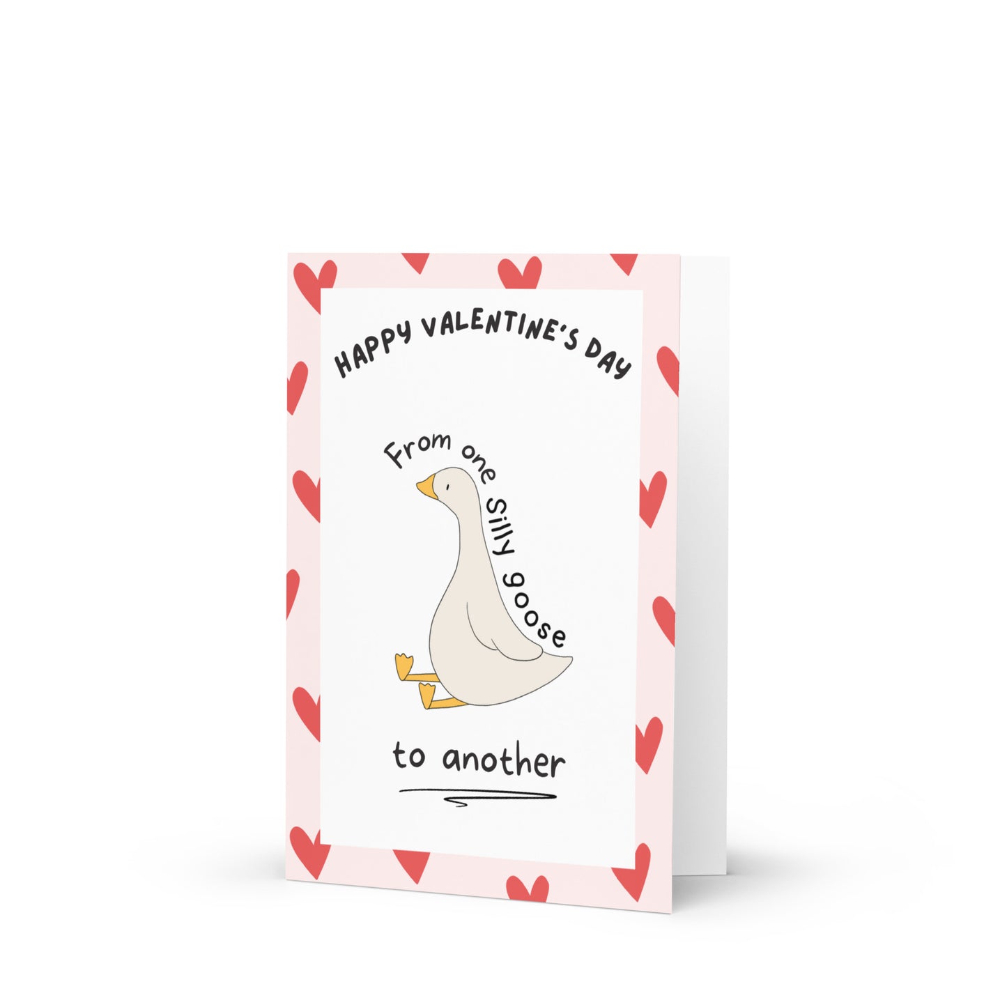 A funny Valentine’s Day card with an image of a silly goose, with the quote Happy Valentine’s Day from one silly goose to another